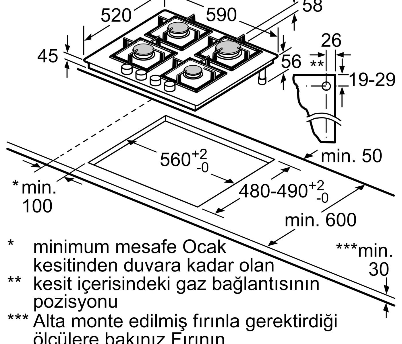 Bosch PNN6B6P40O Gazlı Cam Ankastre Ocak
