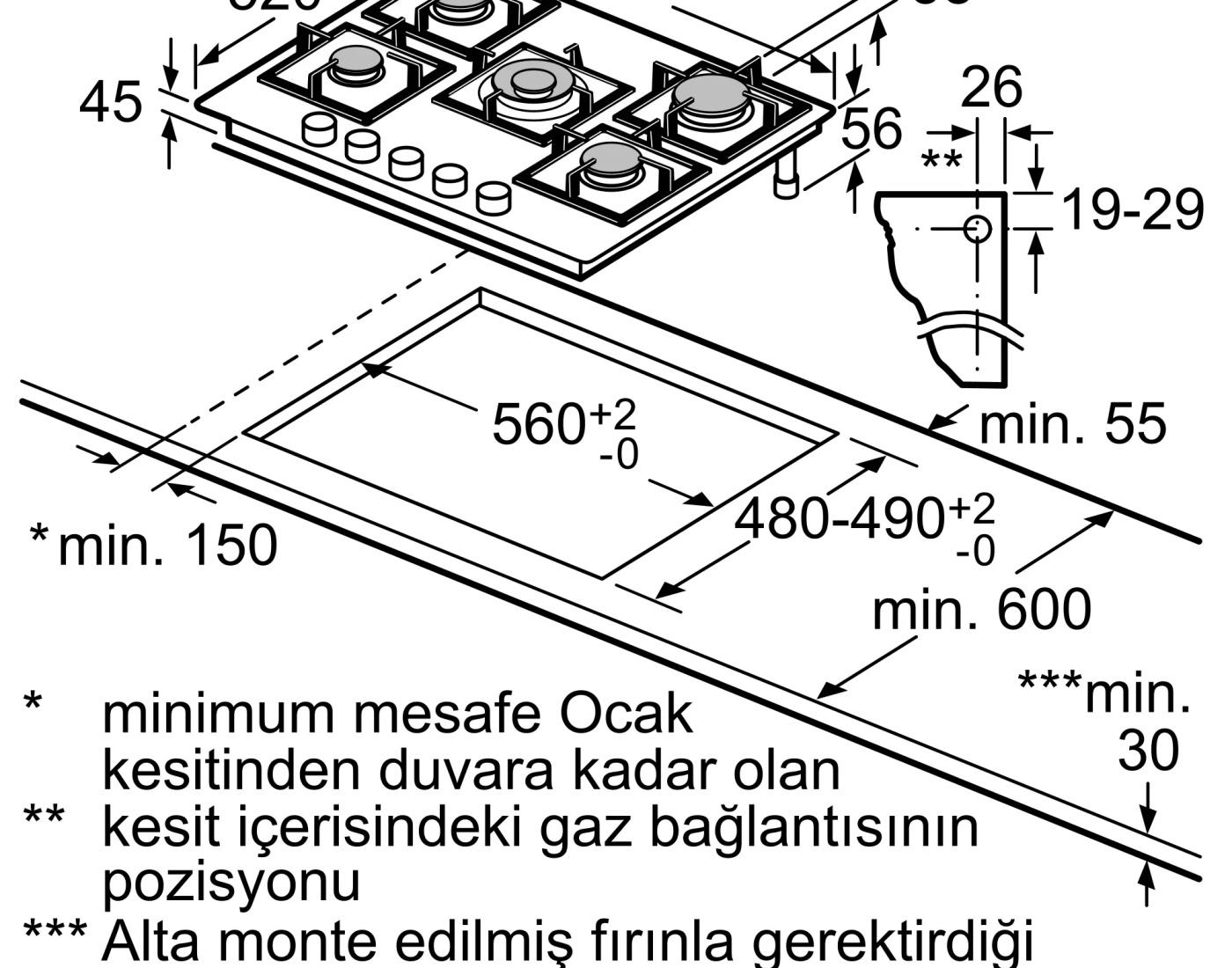 Bosch PNQ7B2P30O Gazlı Cam Ankastre Ocak
