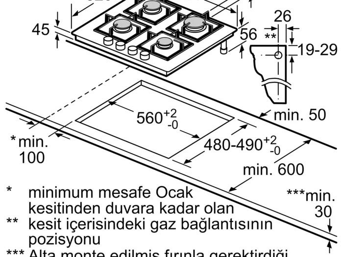 Bosch PRP6A6H40 Gazlı Cam Ankastre Ocak