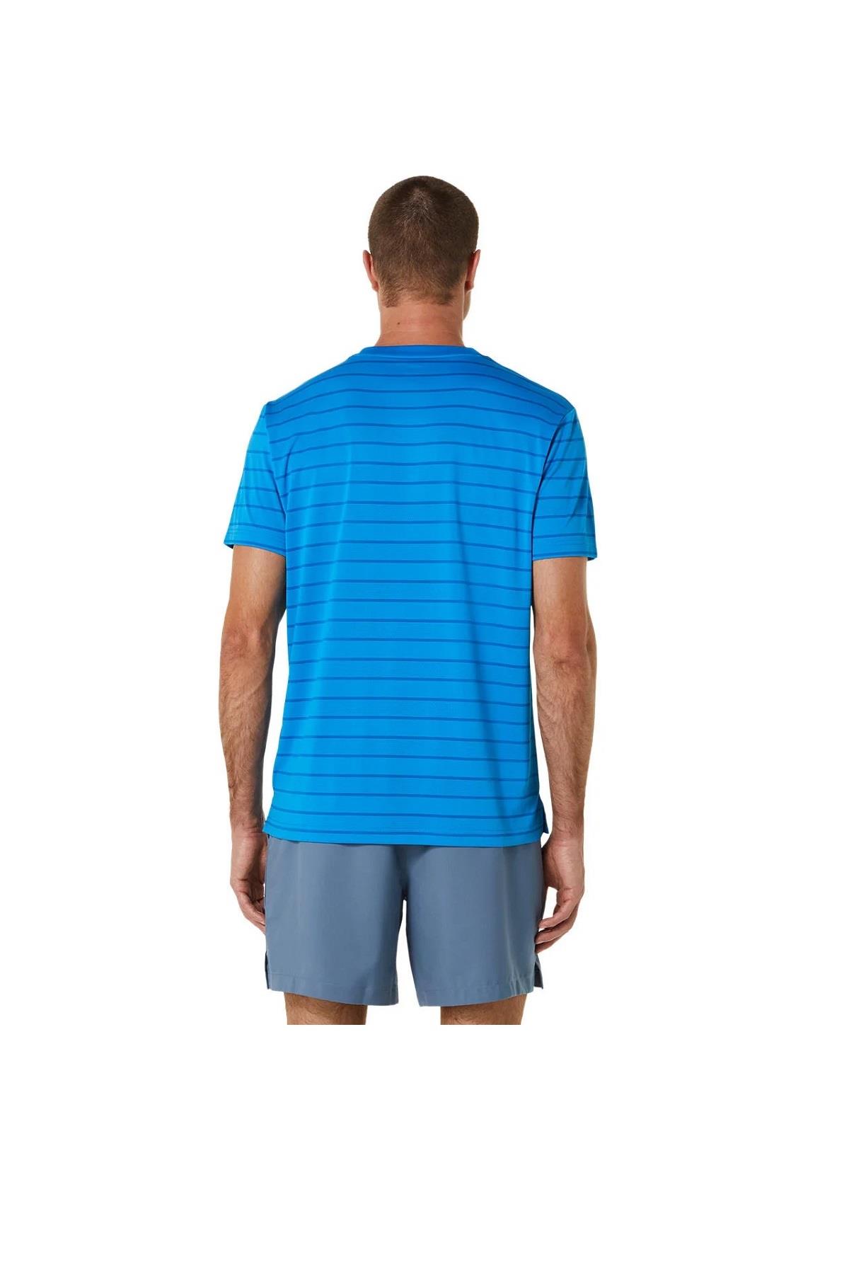 Asics Asics Court Stripe SS Top Erkek Mavi Tenis Tişört