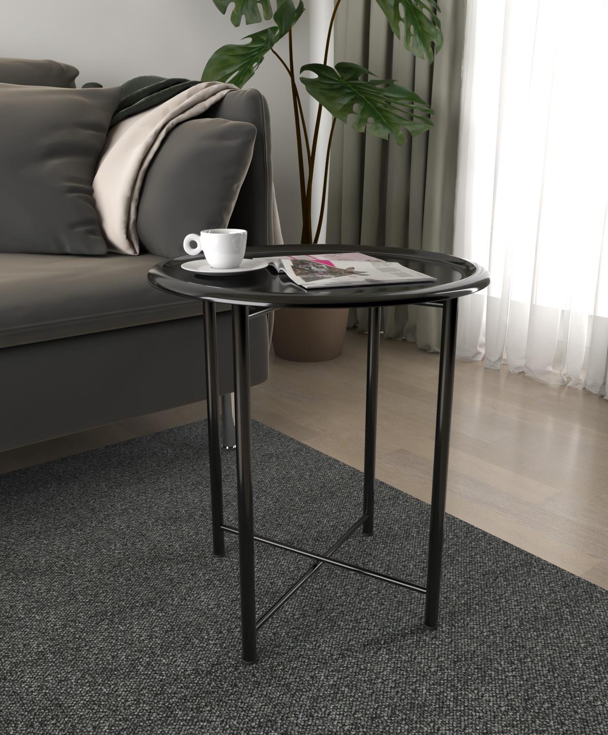 Katlanır Metal Tepsli Yuvarlak Sehpa