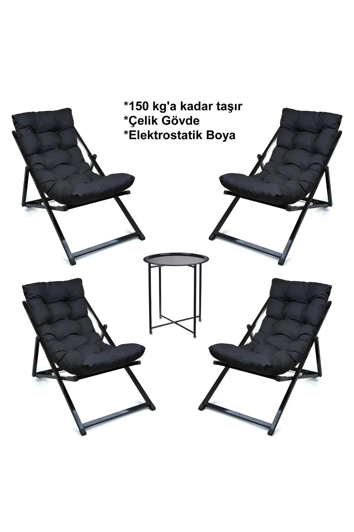 Minderli - Missa  Şezlong Seti Bahçe&balkon&teras&plaj Katlanır Ikili Set -4 Şezlong 1 Sehpa