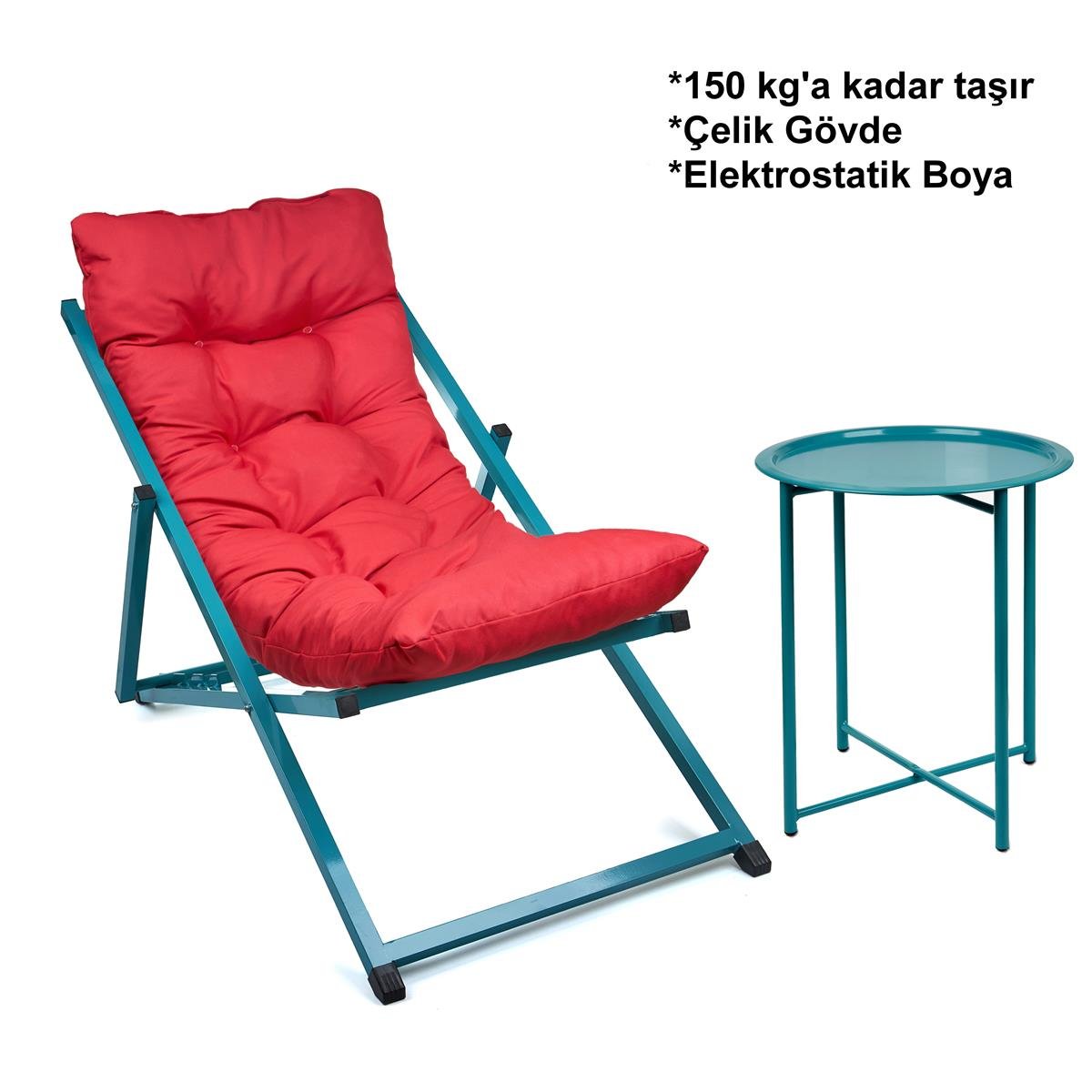 Minderli - Nes Şezlong Seti Bahçe&balkon&teras&plaj Katlanır Set - 1 Şezlong 1sehpa