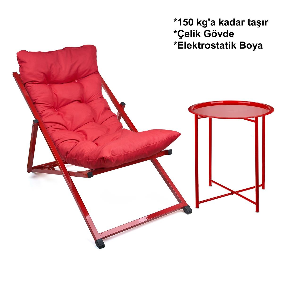 Minderli - Net Şezlong Seti Bahçe&balkon&teras&plaj Katlanır Set - 1 Şezlong 1sehpa