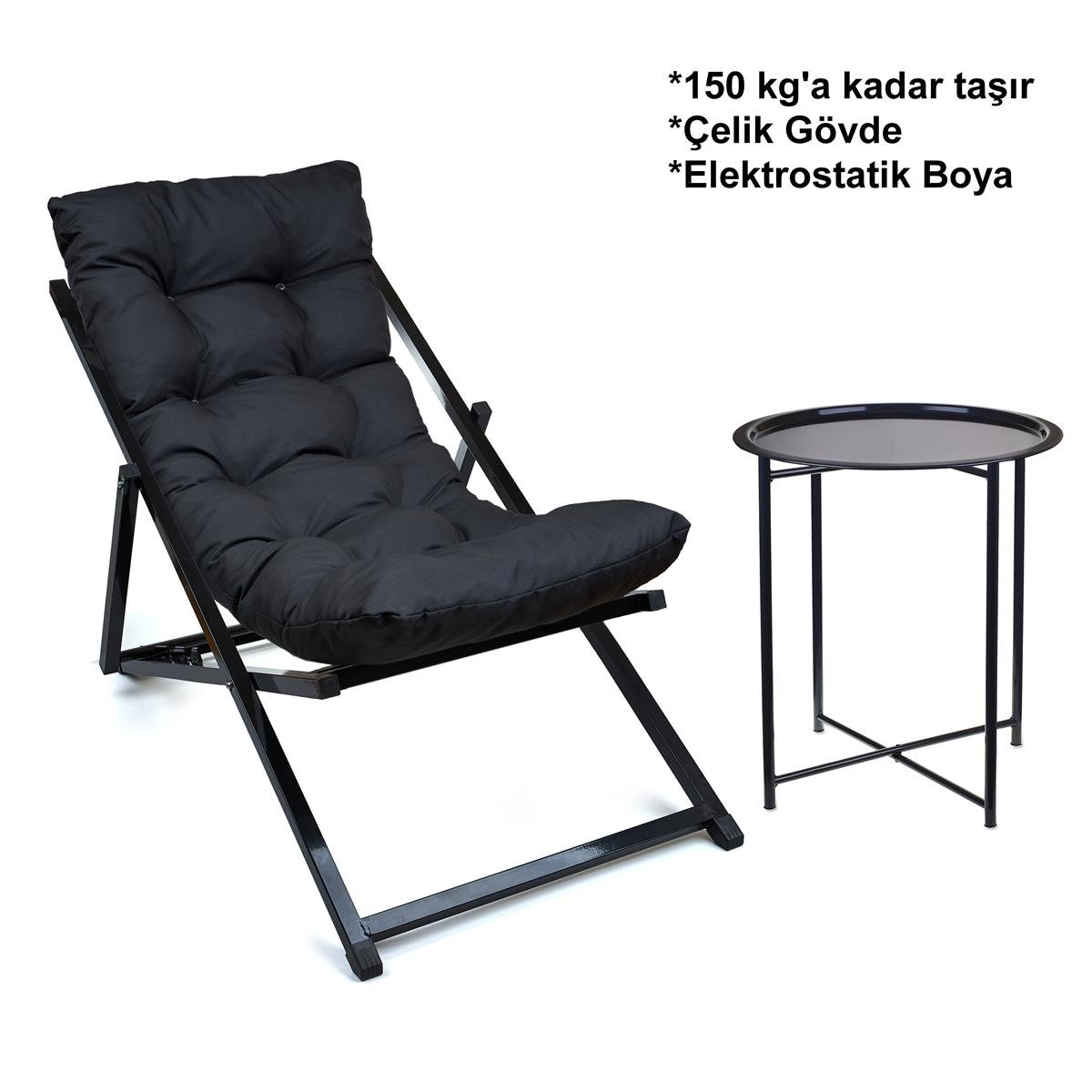 Minderli - Neta Şezlong Seti Bahçe&balkon&teras&plaj Katlanır Set - 1 Şezlong 1sehpa
