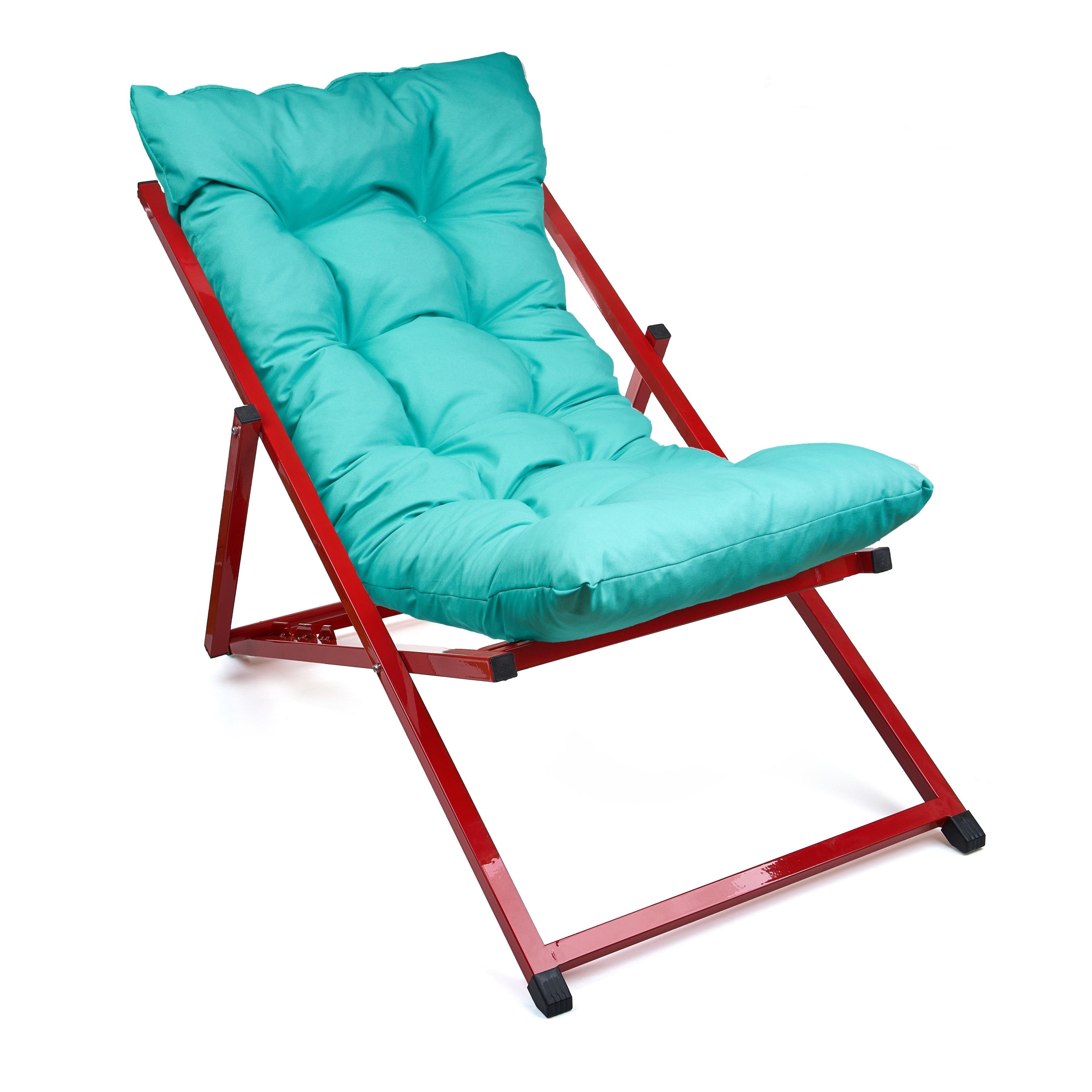 Minderli Şezlong Seti Bahçe & Balkon & Teras & Plaj ( 1 Şezlong ) Kırmızı-Turkuaz 
