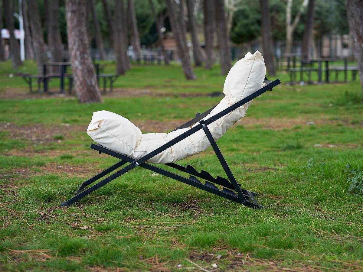 Minderli - Zeta Şezlong Seti Bahçe&balkon&teras&plaj Katlanır Ikili Set - 2 Şezlong 1 Sehpa