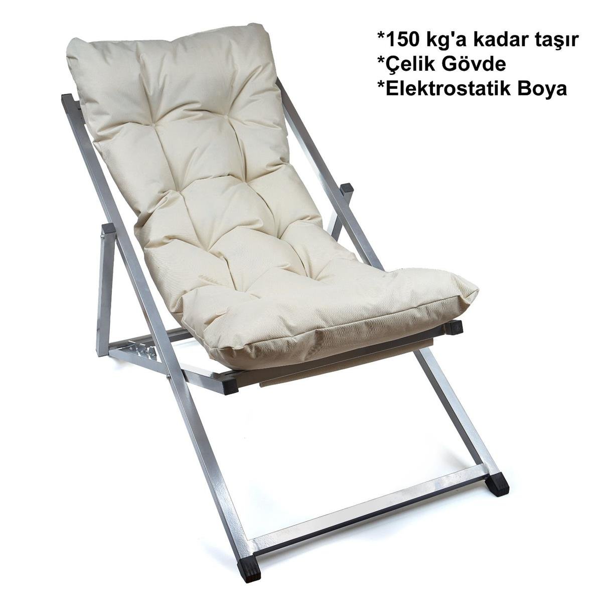 Minderli - Zeta Şezlong Seti Bahçe&balkon&teras&plaj Katlanır Ikili Set - 2 Şezlong 1 Sehpa