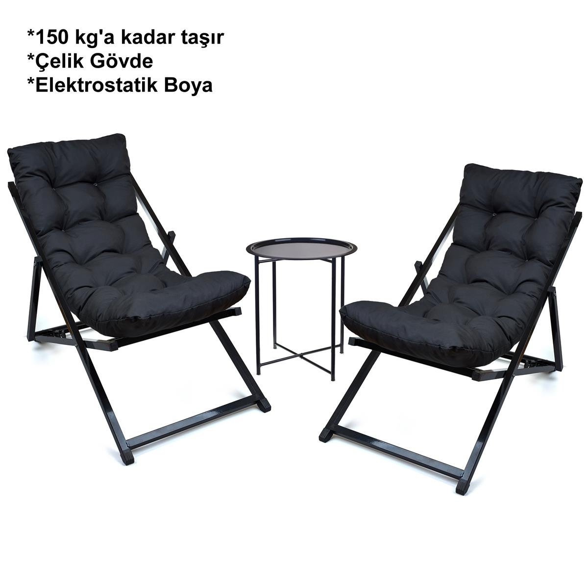 Minderli - Zeta Şezlong Seti Bahçe&balkon&teras&plaj Katlanır Ikili Set - 2 Şezlong 1 Sehpa Renkli 