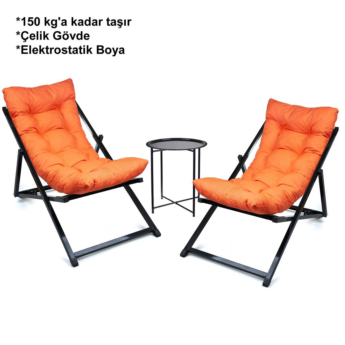 Minderli - Zeta Şezlong Seti Bahçe&balkon&teras&plaj Katlanır Ikili Set - 2 Şezlong 1 Sehpa Renkli 