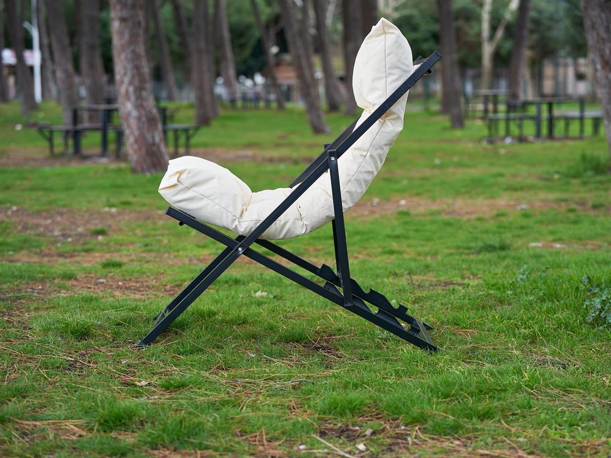 Minderli - Zeta Şezlong Seti Bahçe&balkon&teras&plaj Katlanır Ikili Set - 2 Şezlong 1 Sehpa