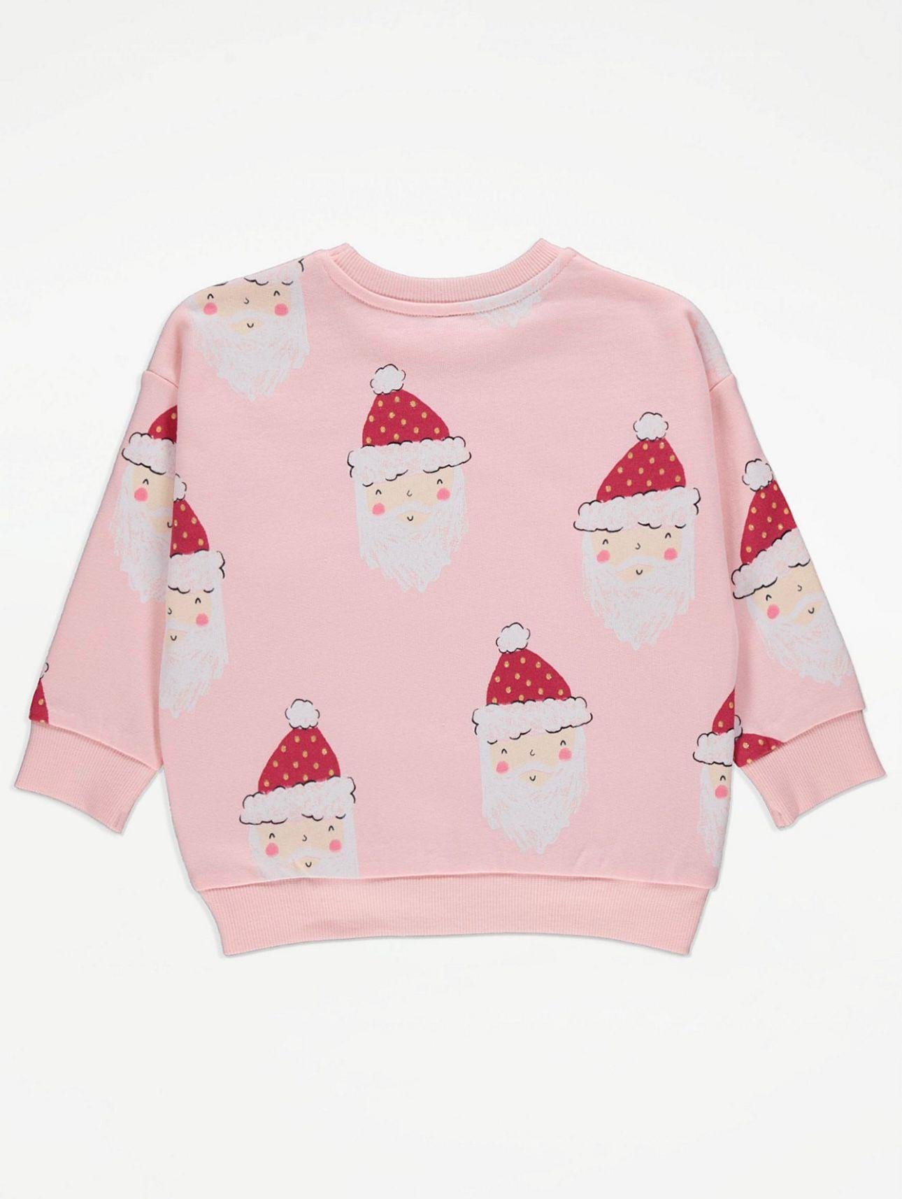 Pembe Noel Baba Büyük Boy Sweatshirt ve Tayt Kıyafeti
