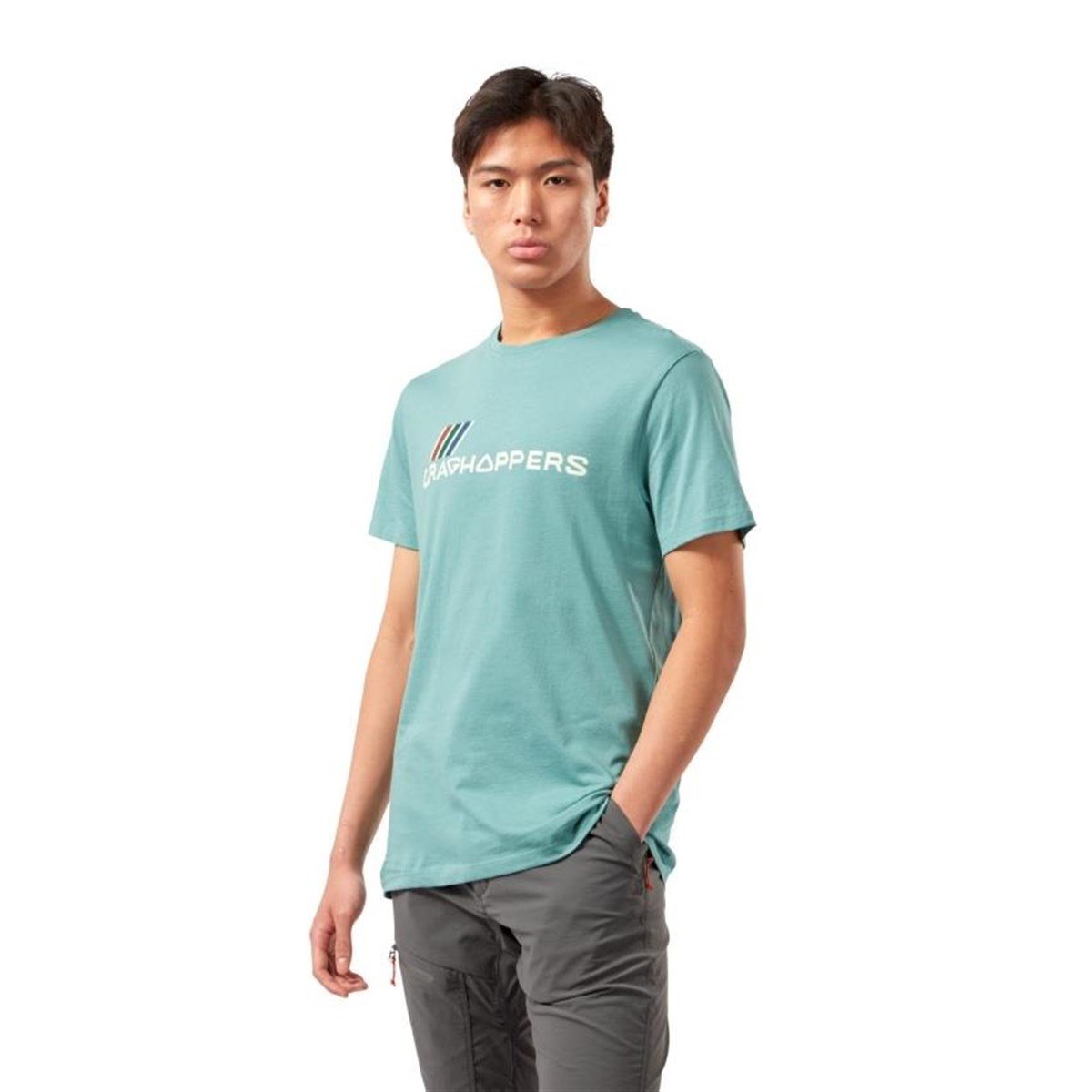 Craghoppers Mens Mightie SS T-Shirt Erkek Turkuaz Yazılı Kısa Kollu Tişört CMT936