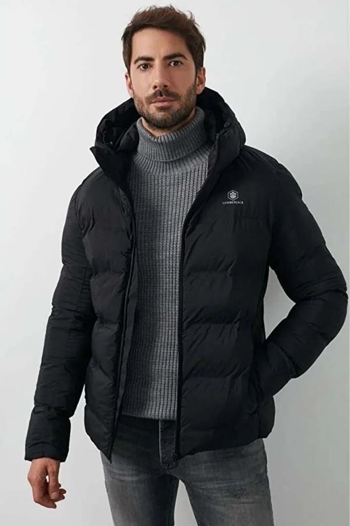 Lumberjack Erkek Kapüşonlu Arma Detaylı Şişme Mont NOLAN COAT Siyah 2SN22