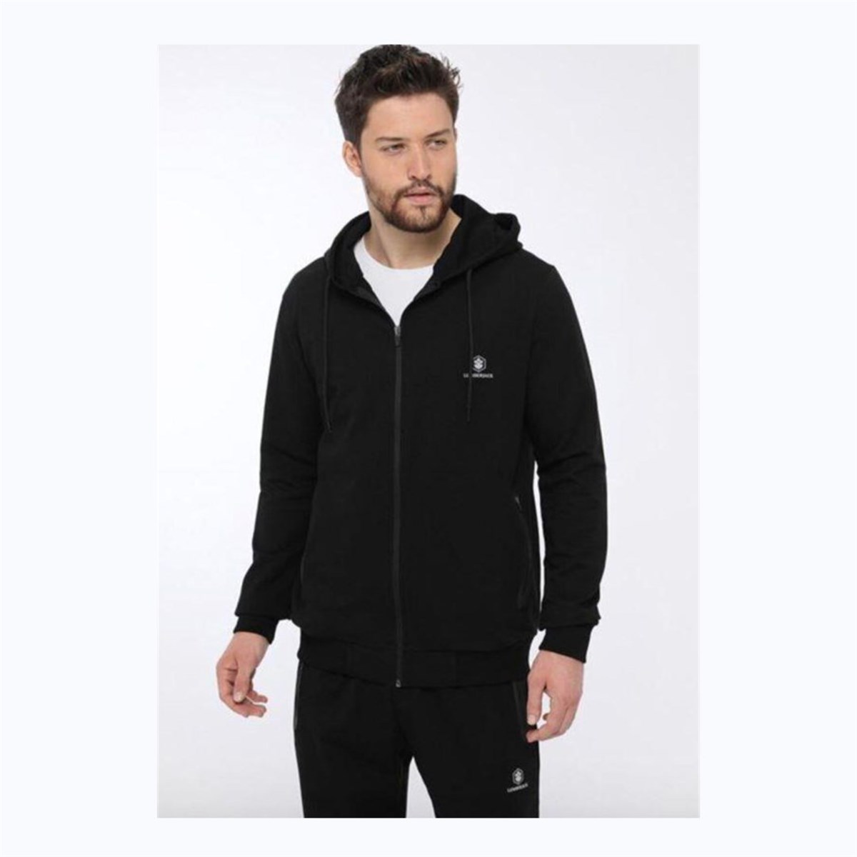 Lumberjack SN72 Basic Hoddie Full Zip 1Pr Erkek Siyah Kapüşnlu Sweat Hırka