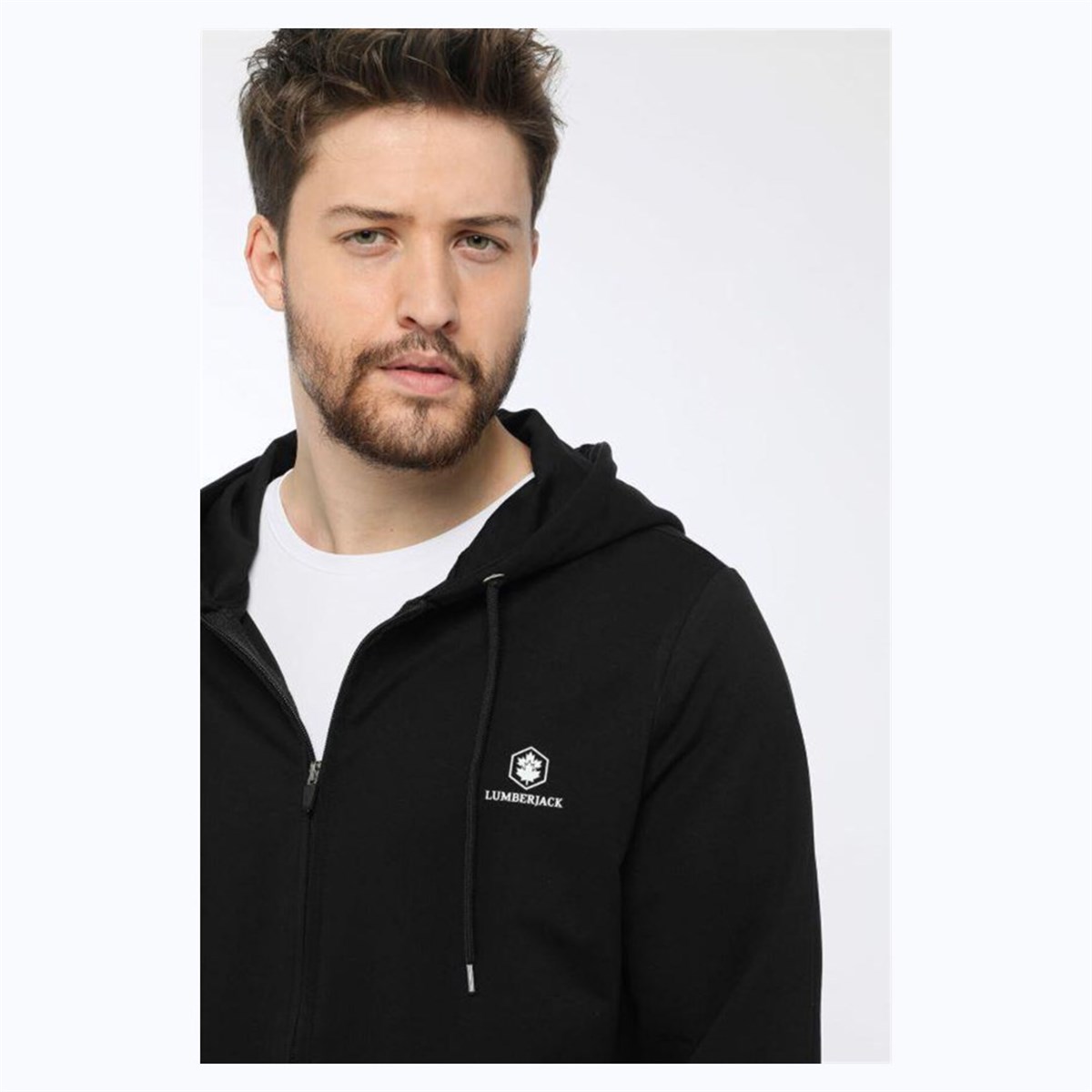 Lumberjack SN72 Basic Hoddie Full Zip 1Pr Erkek Siyah Kapüşnlu Sweat Hırka