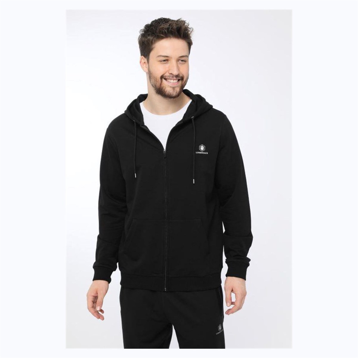 Lumberjack SN72 Basic Hoddie Full Zip 1Pr Erkek Siyah Kapüşnlu Sweat Hırka