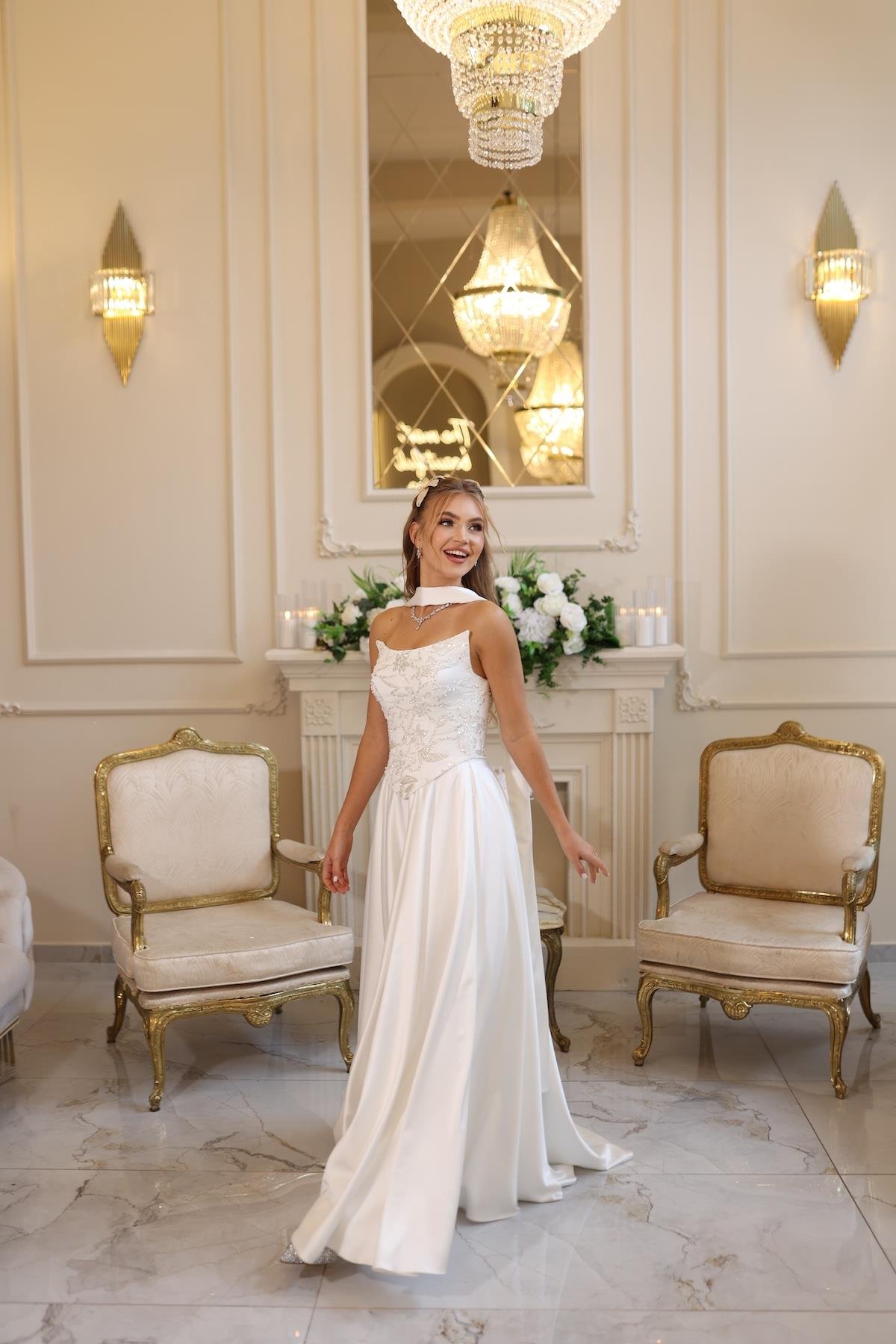 TheElsa | HERA BEYAZSADE ELBİSELERHera Beyaz Korseli Uzun Saten Nişan Davet Elbisesi