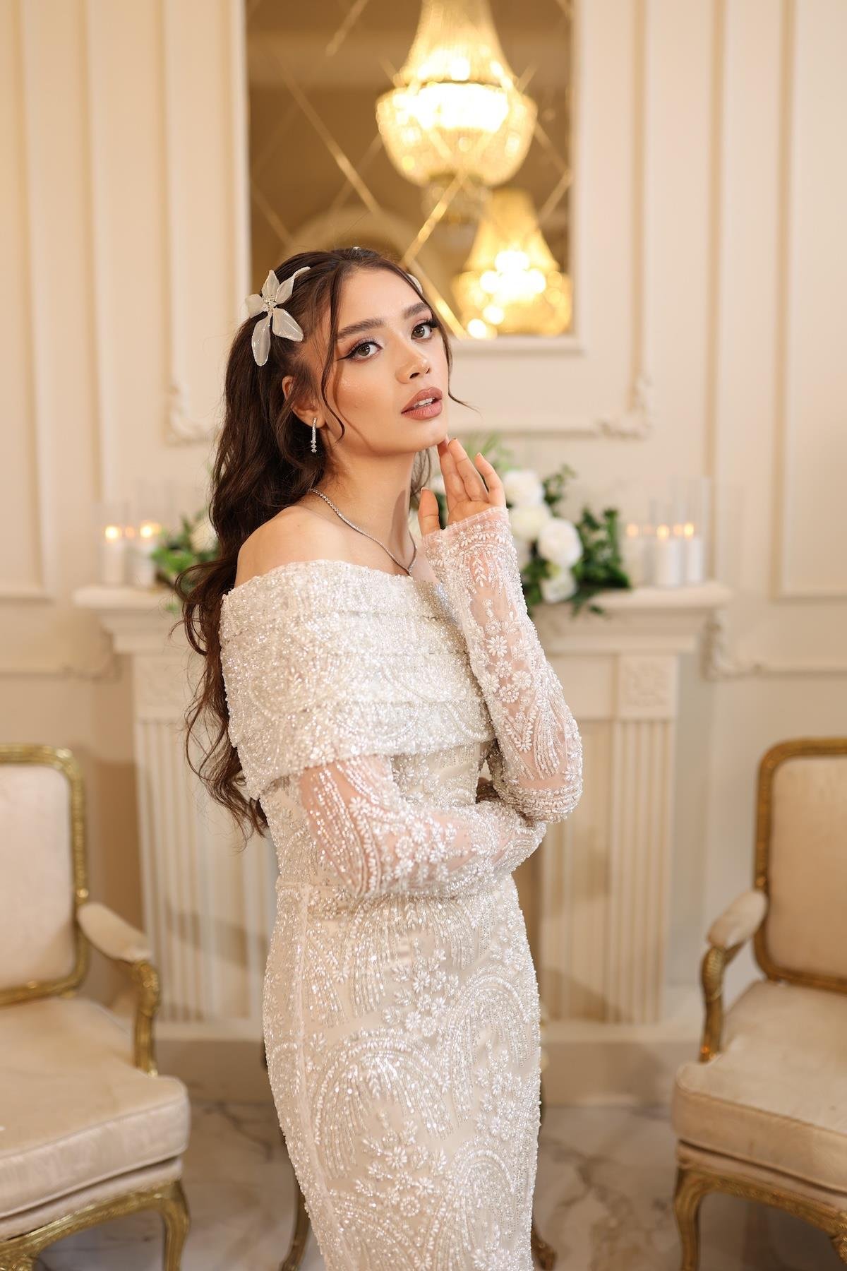 TheElsa | LALİN DANTEL BOLEROBEYAZ DANTEL ELBİSELERLalin Dantel Bolero Beyaz Çiçekli Nişan Nikah Davet Elbise