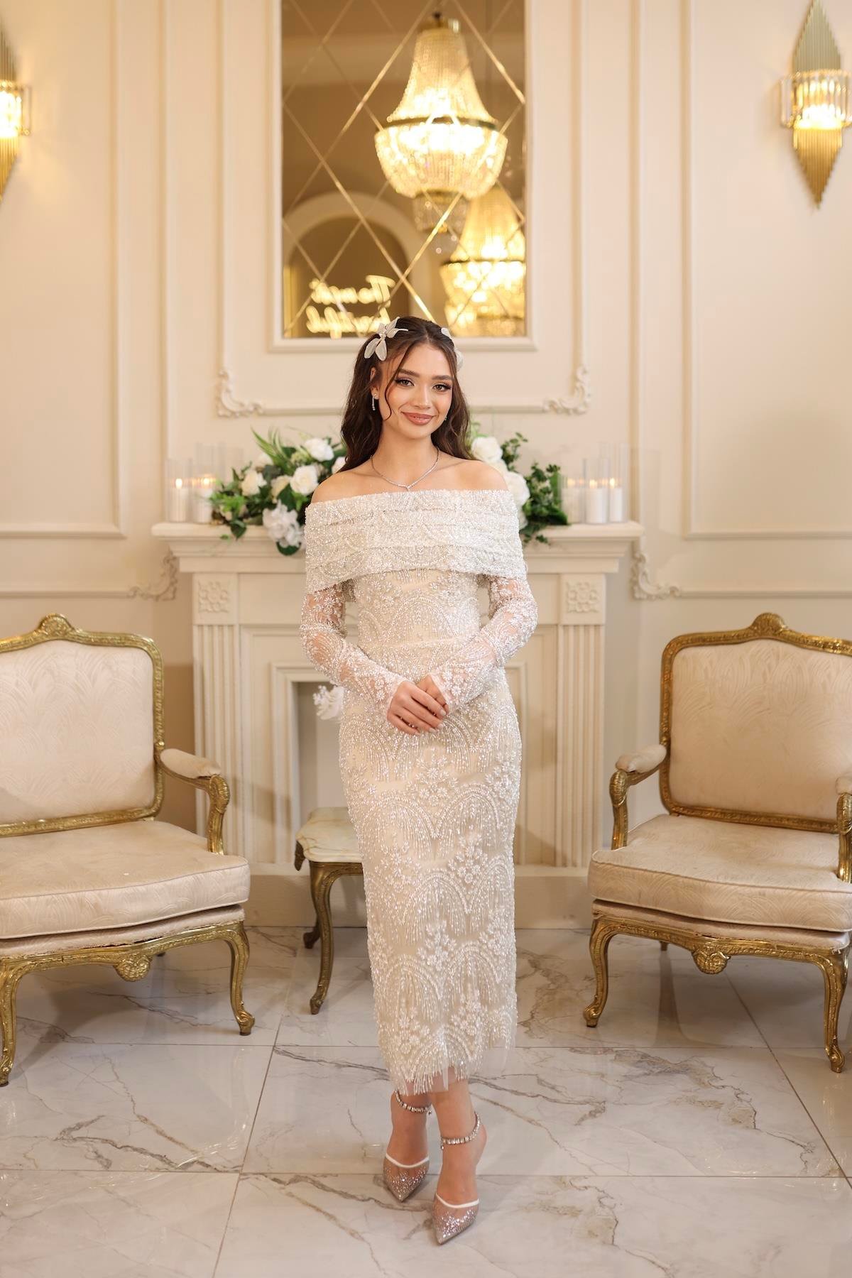 TheElsa | LALİN DANTEL BOLEROBEYAZ DANTEL ELBİSELERLalin Dantel Bolero Beyaz Çiçekli Nişan Nikah Davet Elbise