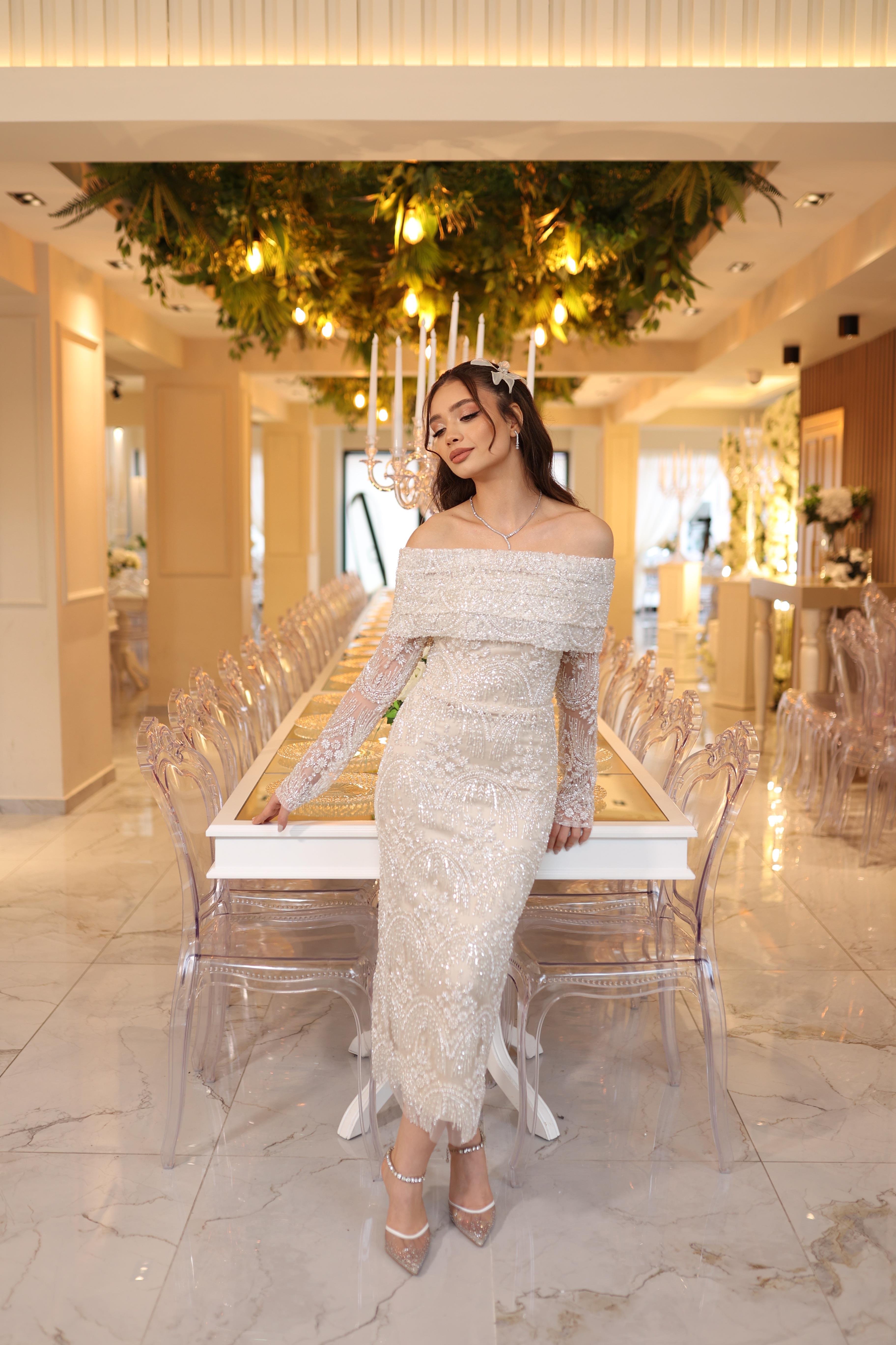 TheElsa | LALİN DANTEL BOLEROBEYAZ DANTEL ELBİSELERLalin Dantel Bolero Beyaz Çiçekli Nişan Nikah Davet Elbise