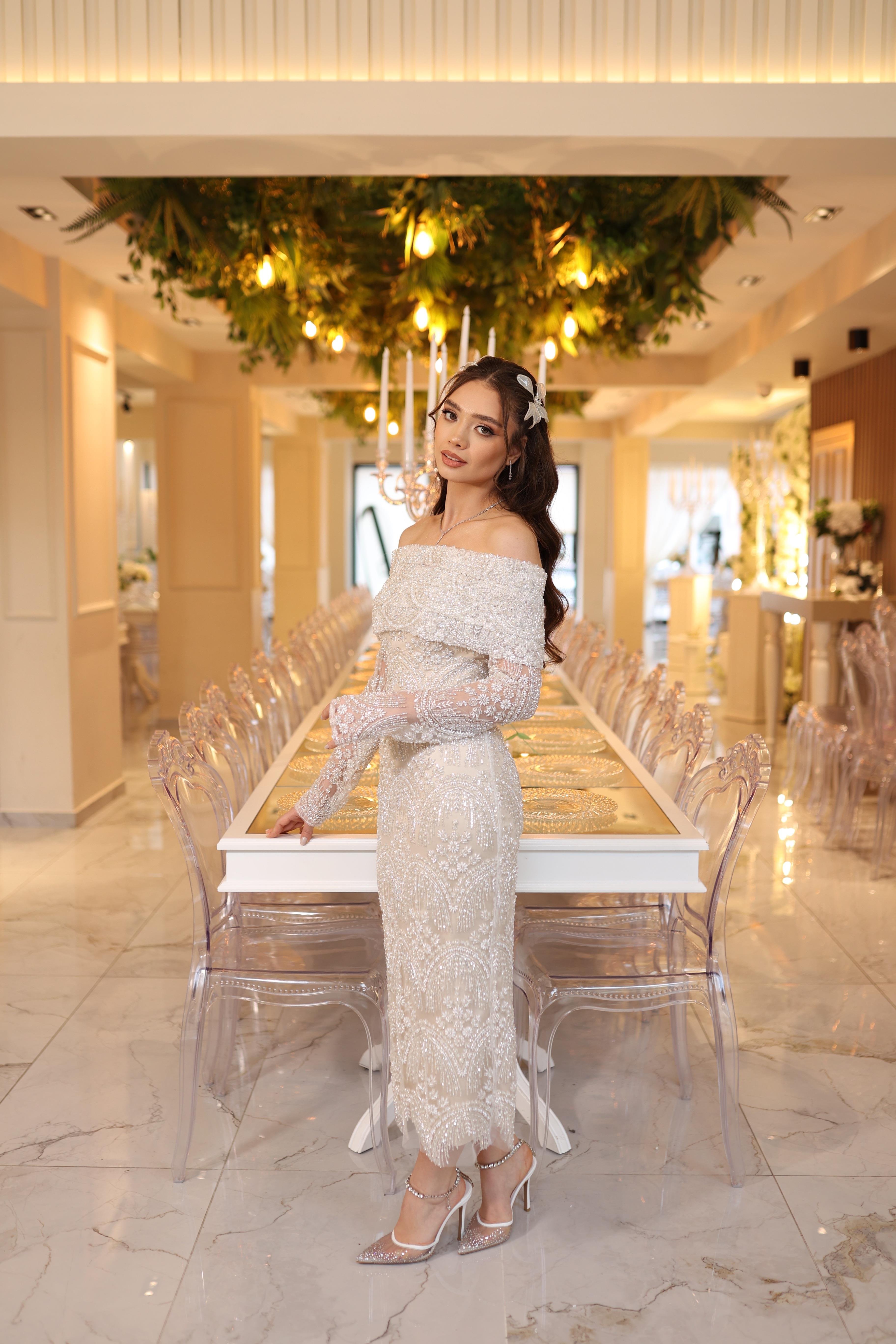 TheElsa | LALİN DANTEL BOLEROBEYAZ DANTEL ELBİSELERLalin Dantel Bolero Beyaz Çiçekli Nişan Nikah Davet Elbise
