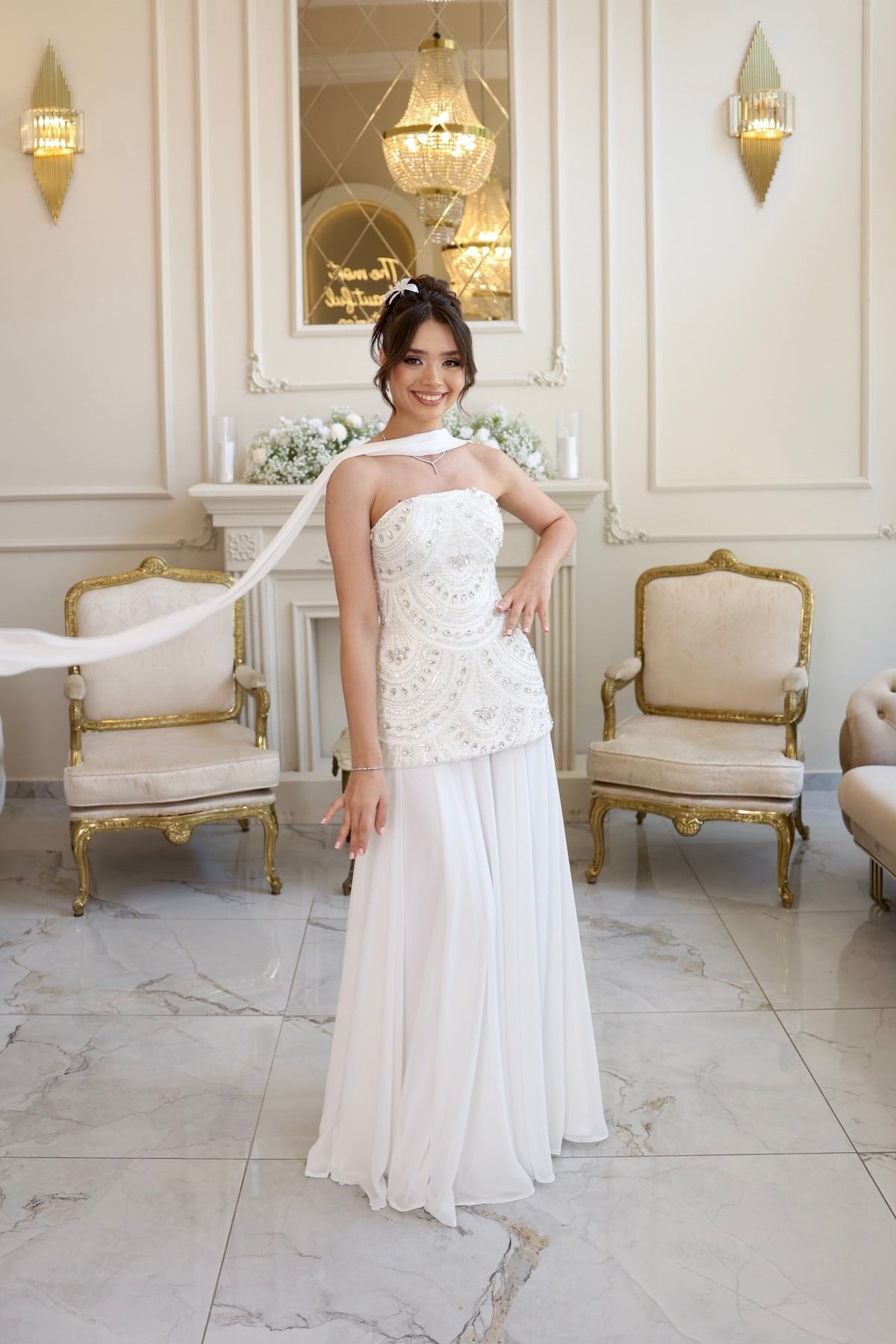 TheElsa | Lidya Blair Dantel Beyaz Şifon Tasarım Nikah Nişan Söz ElbisesiBEYAZ DANTEL ELBİSELERLidya Blair Dantel Beyaz Şifon Tasarım Nikah Nişan Söz Elbisesi