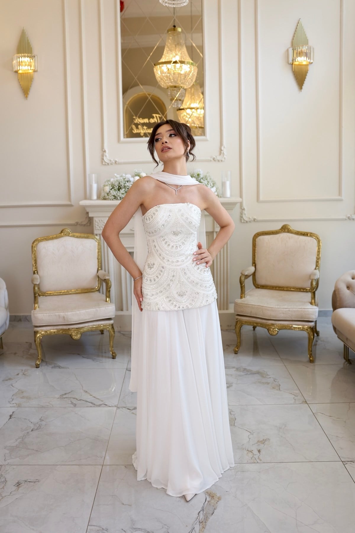 TheElsa | Lidya Blair Dantel Beyaz Şifon Tasarım Nikah Nişan Söz ElbisesiBEYAZ DANTEL ELBİSELERLidya Blair Dantel Beyaz Şifon Tasarım Nikah Nişan Söz Elbisesi