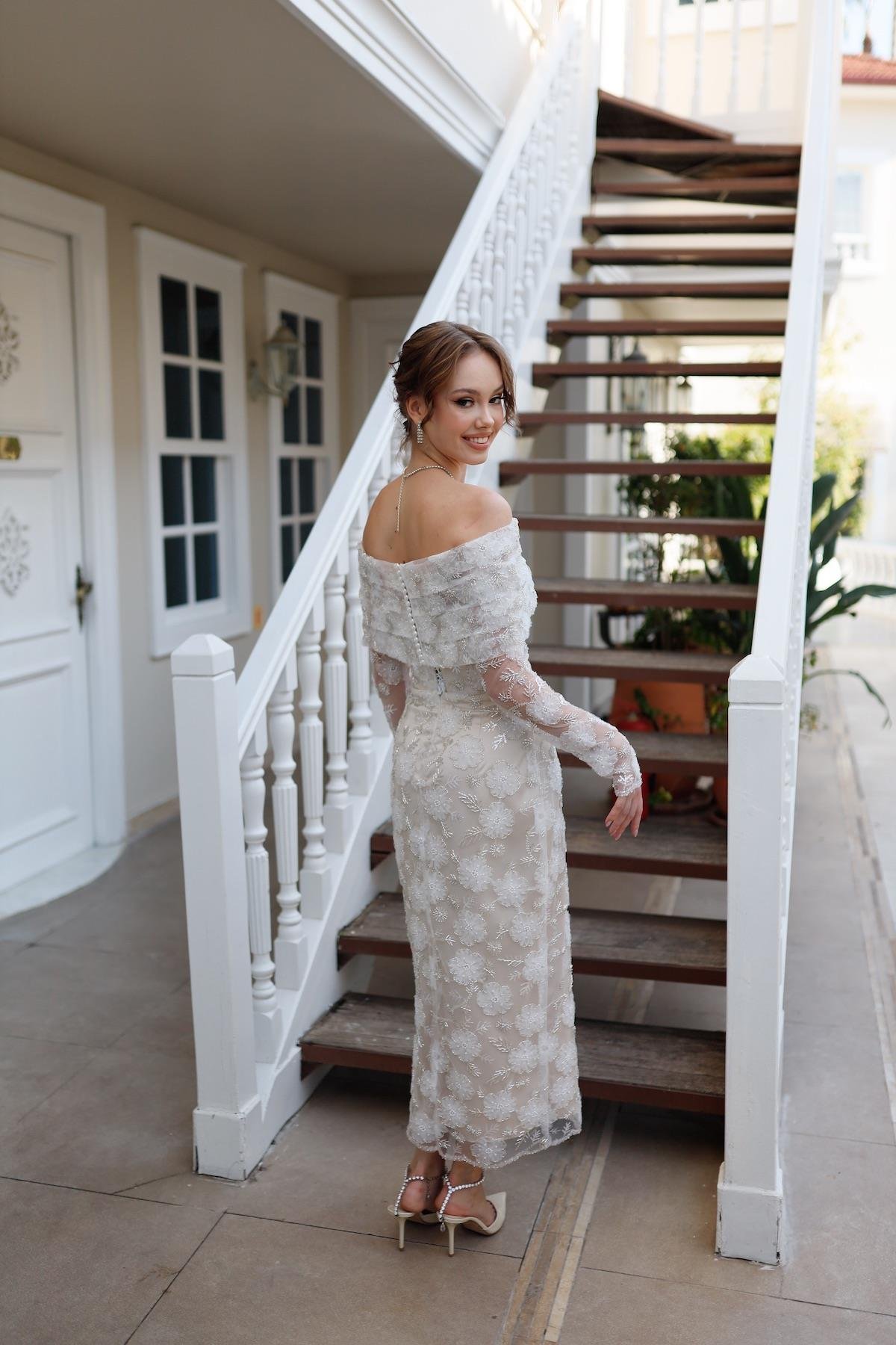 TheElsa | Custom Made Evening Dress | Marseille White Floral Special Design Lace Evening DressÖZEL ÜRETİM ELBİSEMarseille White Floral Special Design Lace Evening Dress