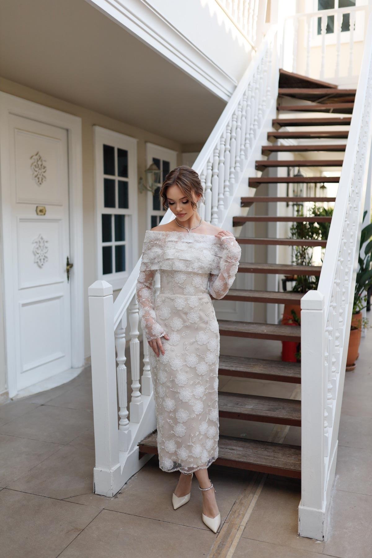 TheElsa | Custom Made Evening Dress | Marseille White Floral Special Design Lace Evening DressÖZEL ÜRETİM ELBİSEMarseille White Floral Special Design Lace Evening Dress