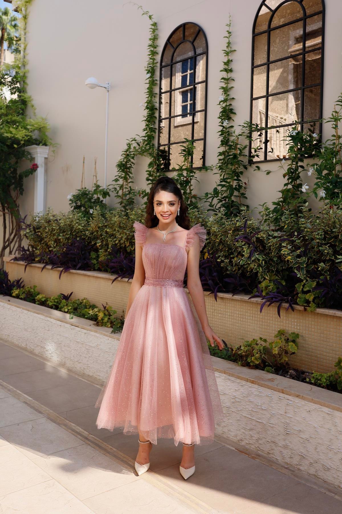 TheElsa | Kişiye Özel Üretim Abiye Elbise | Melissa Pudra Özel Tasarım Simli Tül Abiye ElbiseÖZEL ÜRETİM ELBİSEMelissa Powder Special Design Silvery Tulle Evening Dress