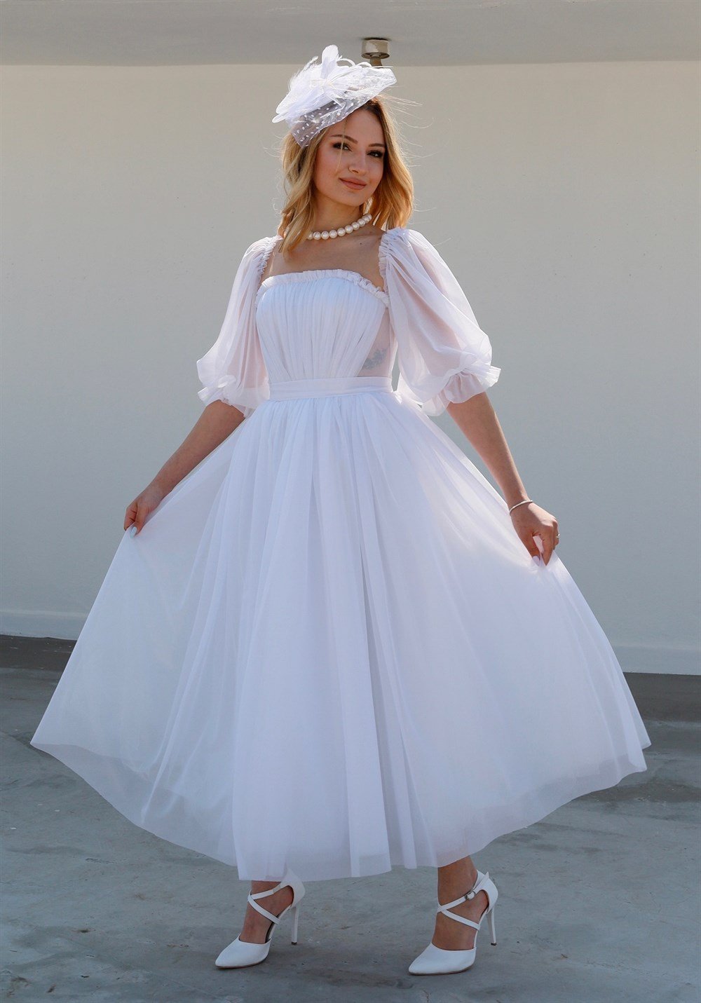 TheElsa | GİYİM | TAKI | Pera Beyaz Özel Tasarım Simli Tül Nikah ElbisesiELBİSEPera Beyaz Özel Tasarım Simli Tül Nikah Elbisesi