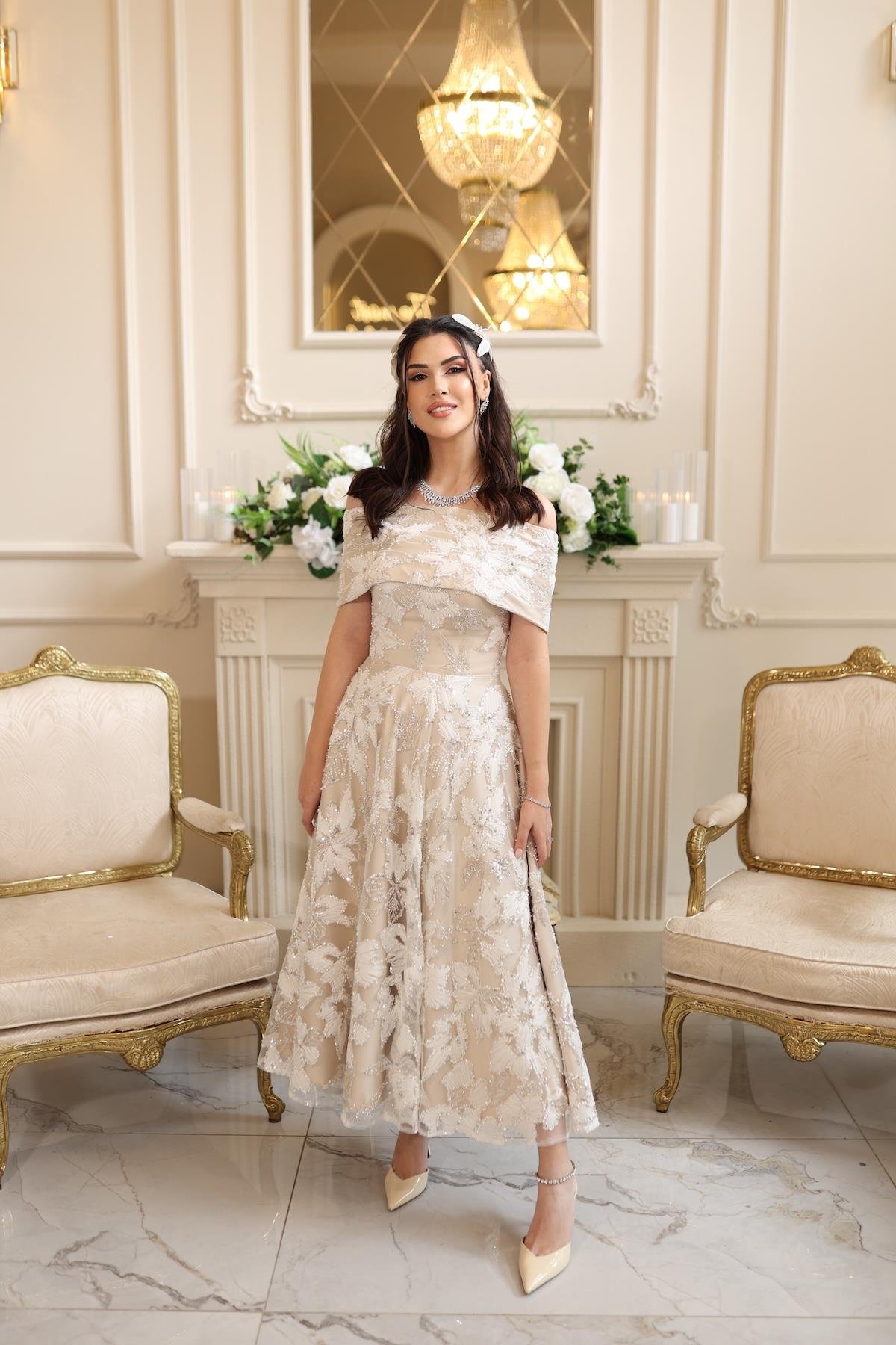 TheElsa | PRENSES ARES BEYAZBEYAZ DANTEL ELBİSELERPrenses Ares Beyaz Çiçekli Özel Tasarım Dantel Nişan Nikah Elbise