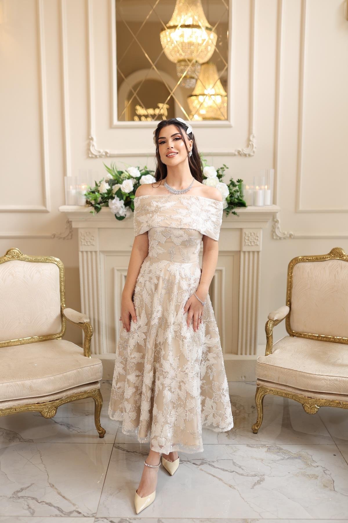 TheElsa | PRENSES ARES BEYAZBEYAZ DANTEL ELBİSELERPrenses Ares Beyaz Çiçekli Özel Tasarım Dantel Nişan Nikah Elbise