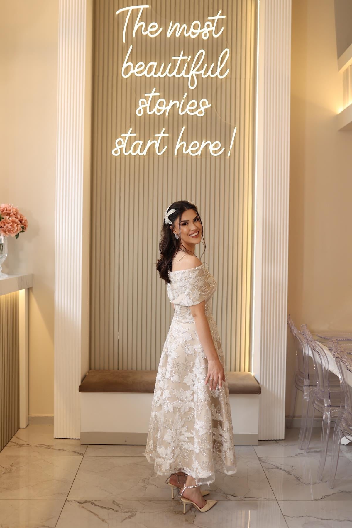 TheElsa | PRENSES ARES BEYAZBEYAZ DANTEL ELBİSELERPrenses Ares Beyaz Çiçekli Özel Tasarım Dantel Nişan Nikah Elbise