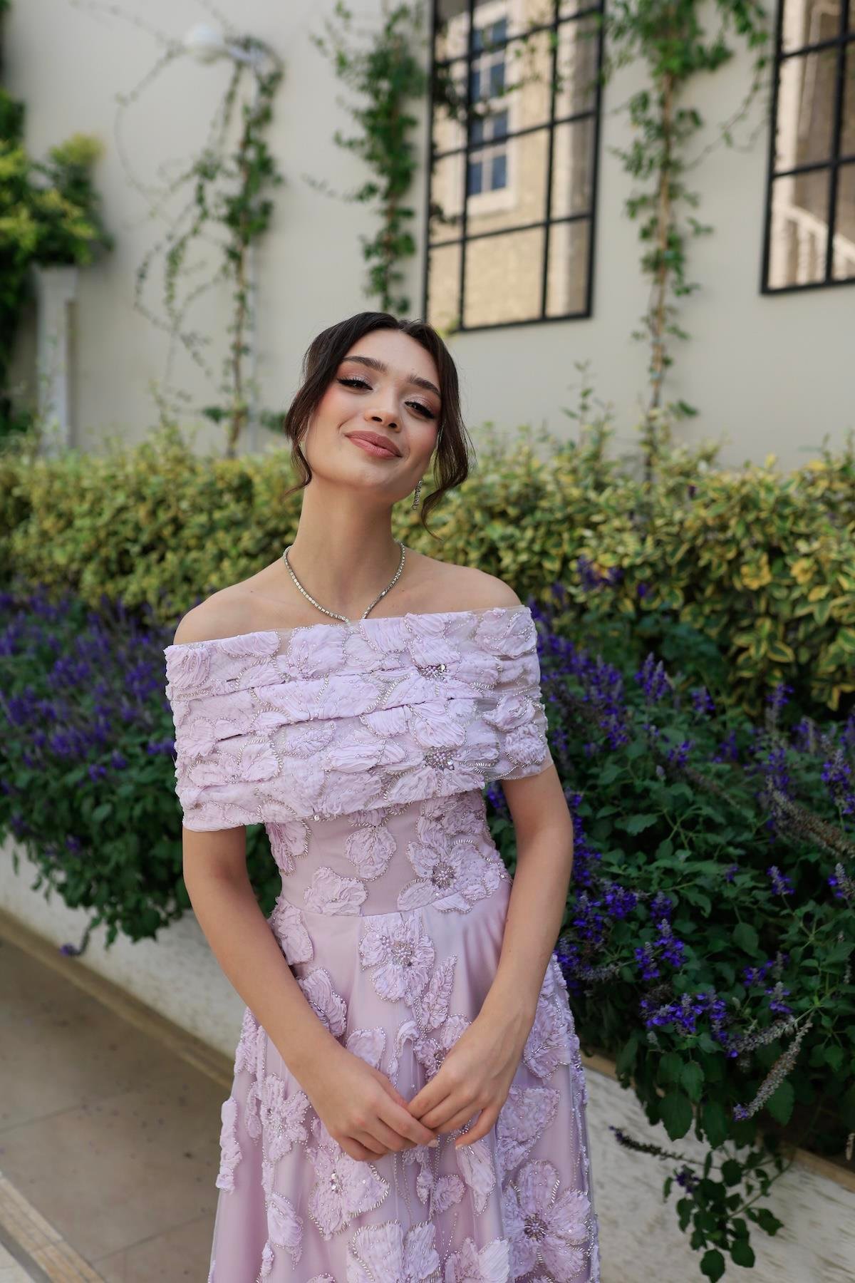 TheElsa | Sindirella Prenses Lila Dantel BoleroSİNDİRELLA COLLECTİONSindirella Prenses Lila Dantel Bolero Çiçekli Özel Tasarım Dantel Abiye Elbise