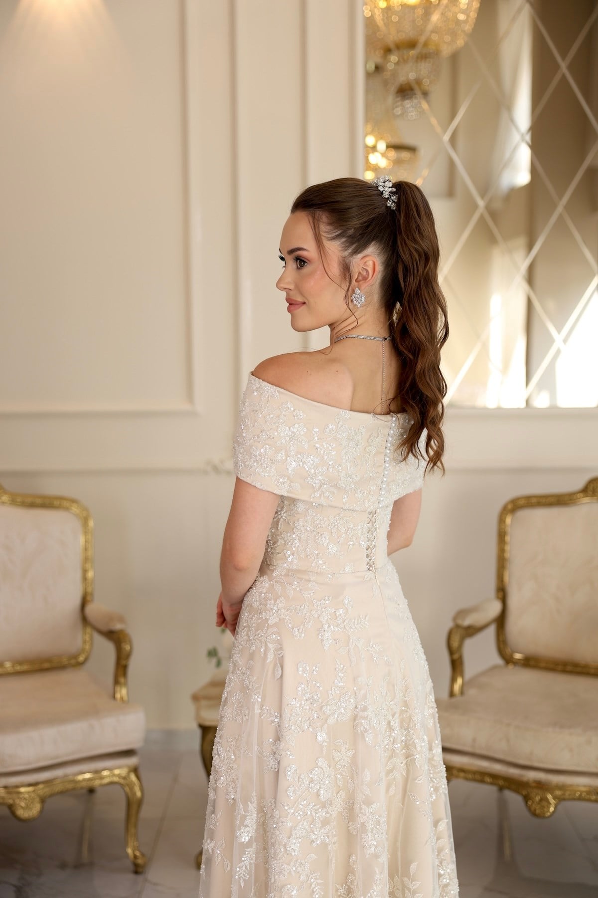 TheElsa | Sorella Bej Beyaz PrensesBEYAZ DANTEL ELBİSELERSorella Bej Beyaz Prenses Dantel Nişan Elbise