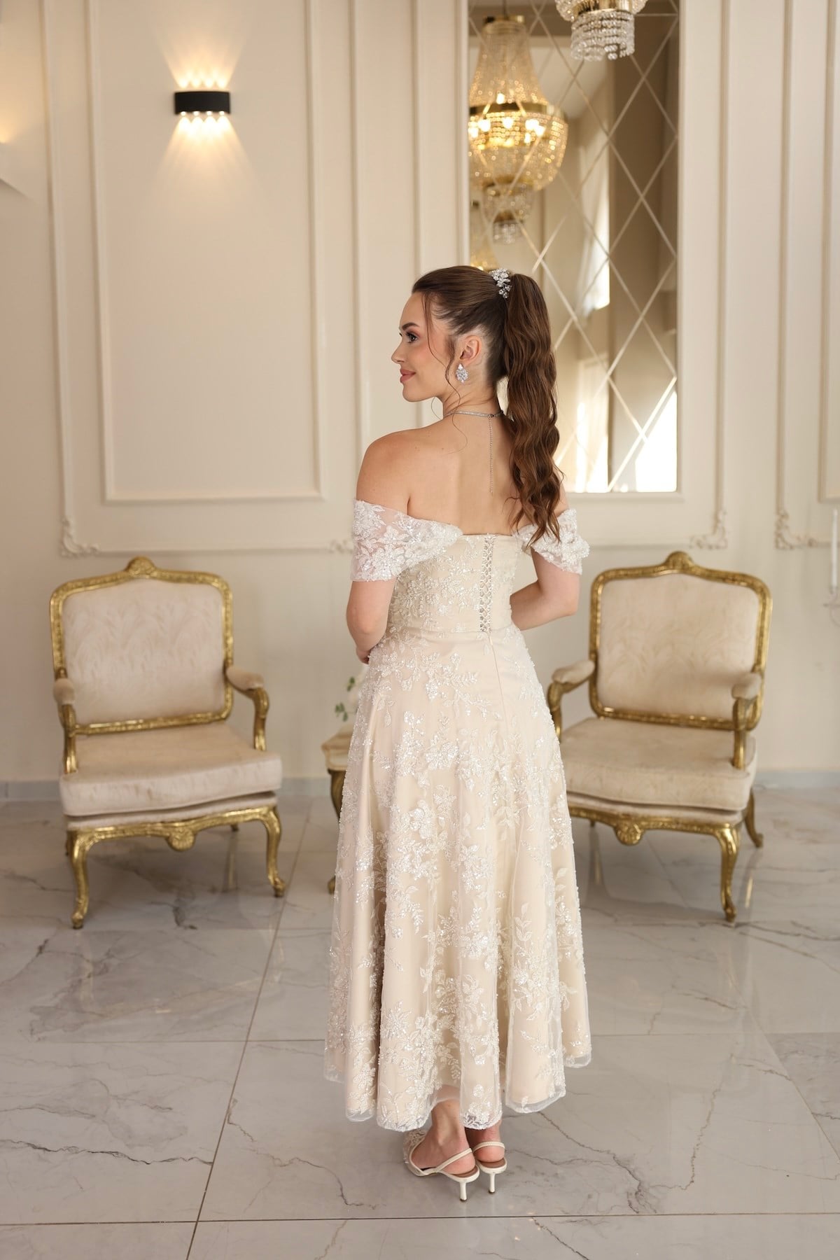 TheElsa | Sorella Bej Beyaz PrensesBEYAZ DANTEL ELBİSELERSorella Bej Beyaz Prenses Dantel Nişan Elbise
