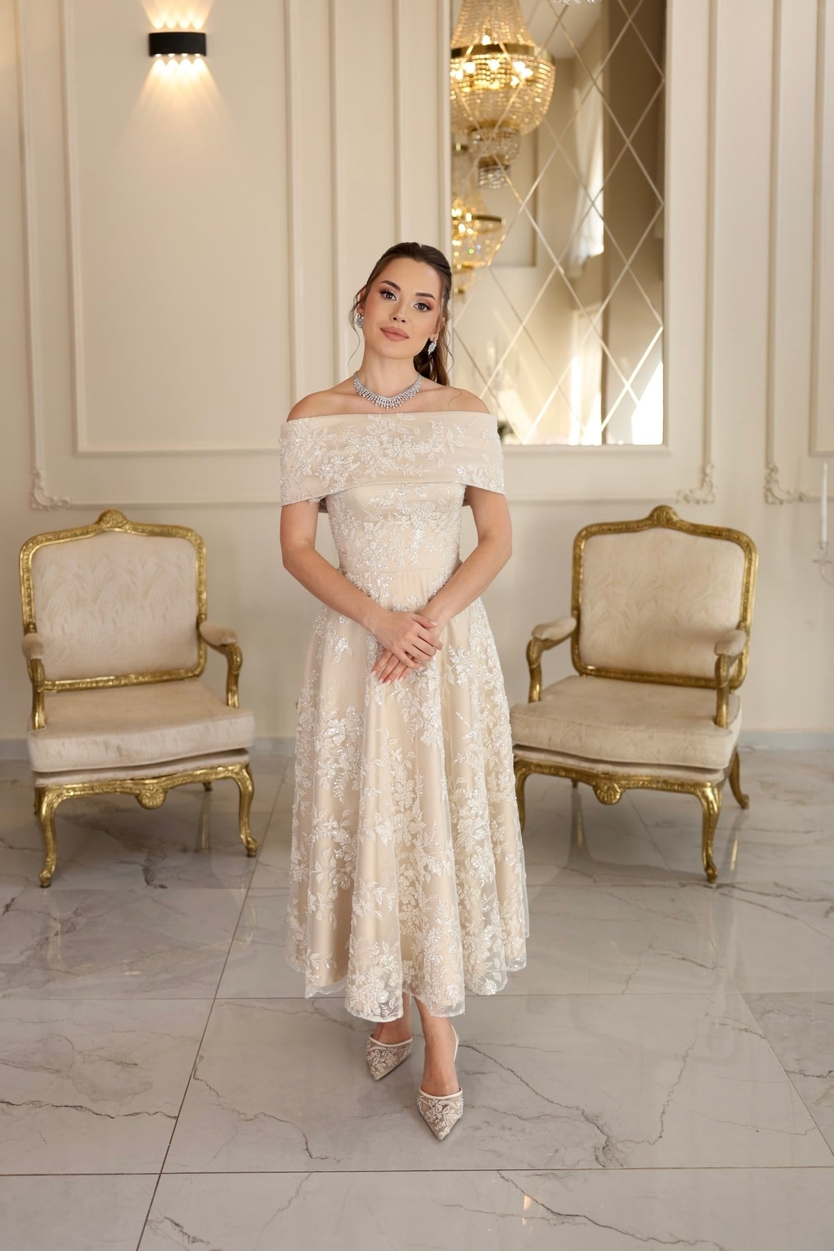 TheElsa | Sorella Bej Beyaz PrensesBEYAZ DANTEL ELBİSELERSorella Bej Beyaz Prenses Dantel Nişan Elbise