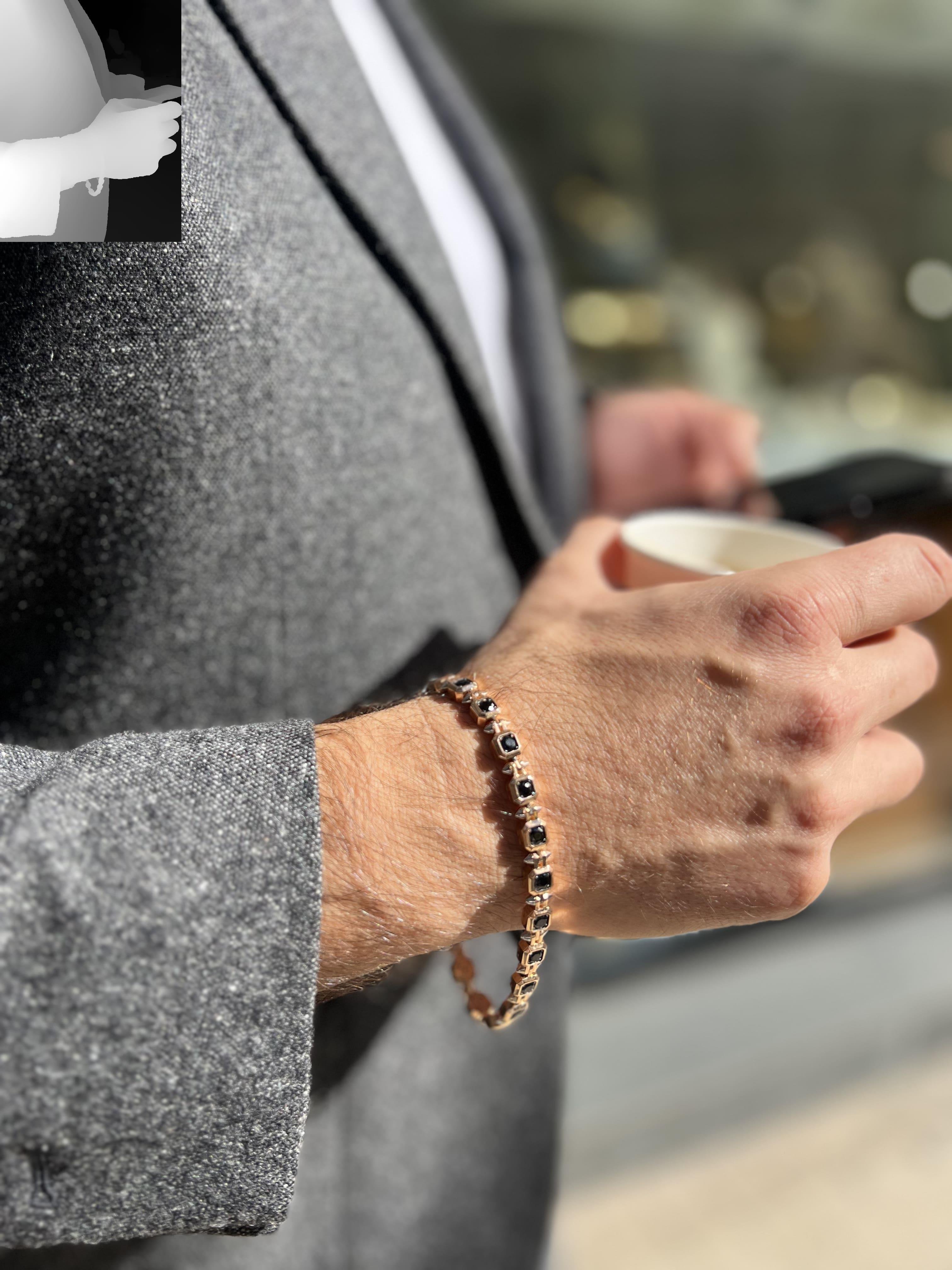  14 Ayar Altın Rose Siyah Taşlı Erkek Bileklik