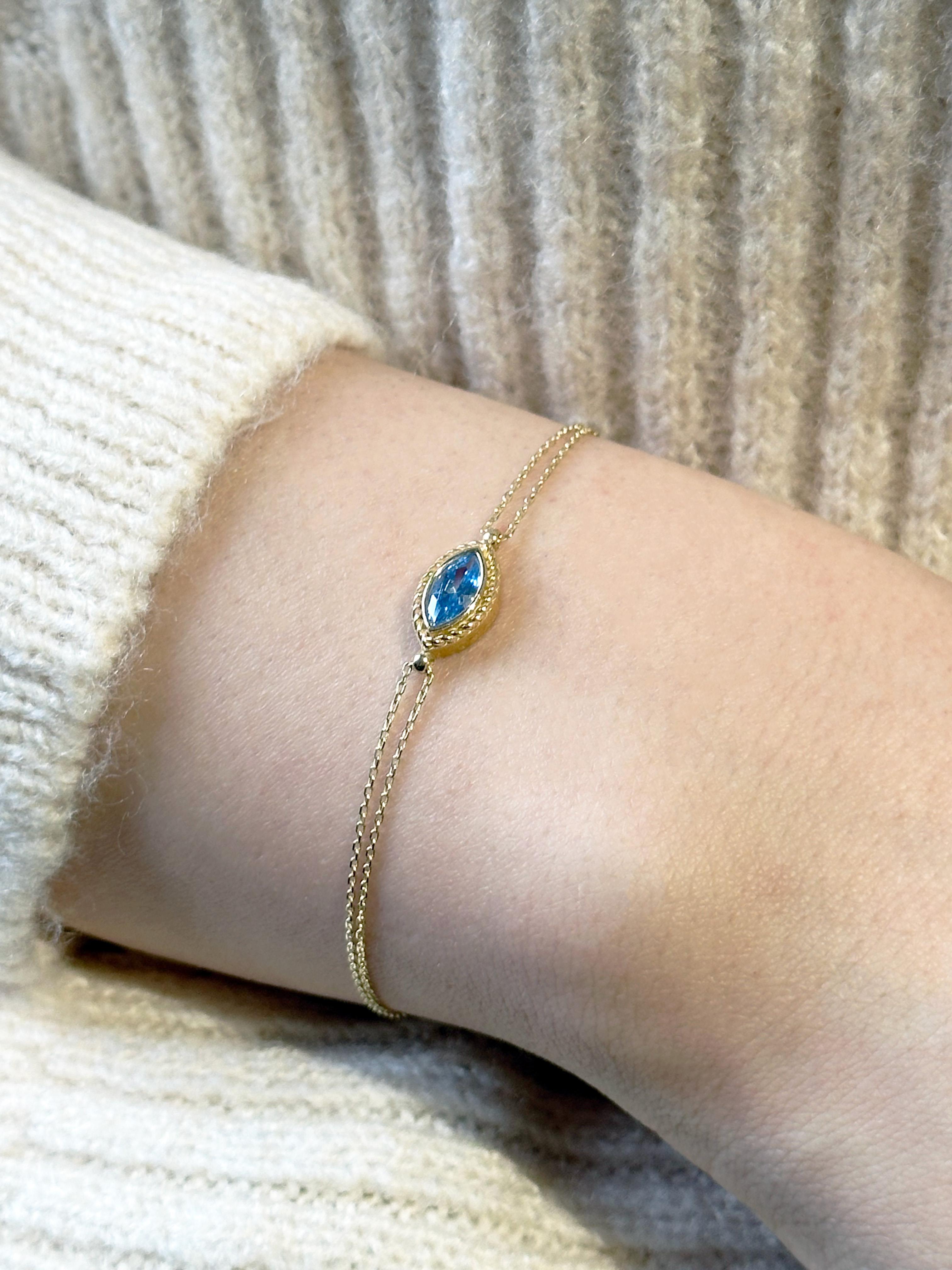 İnce Zincirli Gurmet Bileklik | Jewelina Store Oval Mavi Taşlı Bileklik