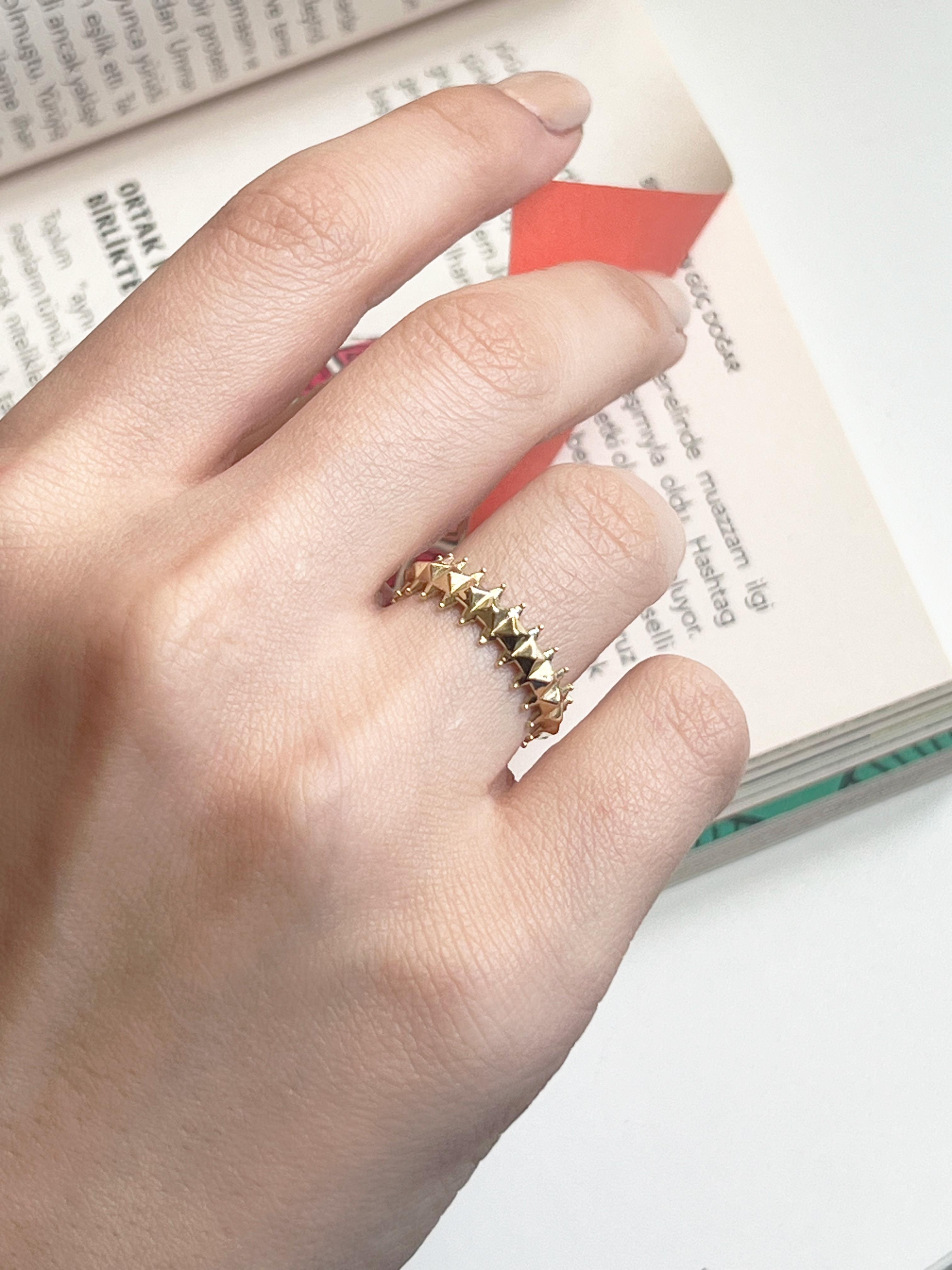 Turuncu Mineli Vintage Yüzük | Jewelina Store Piramit Yüzük