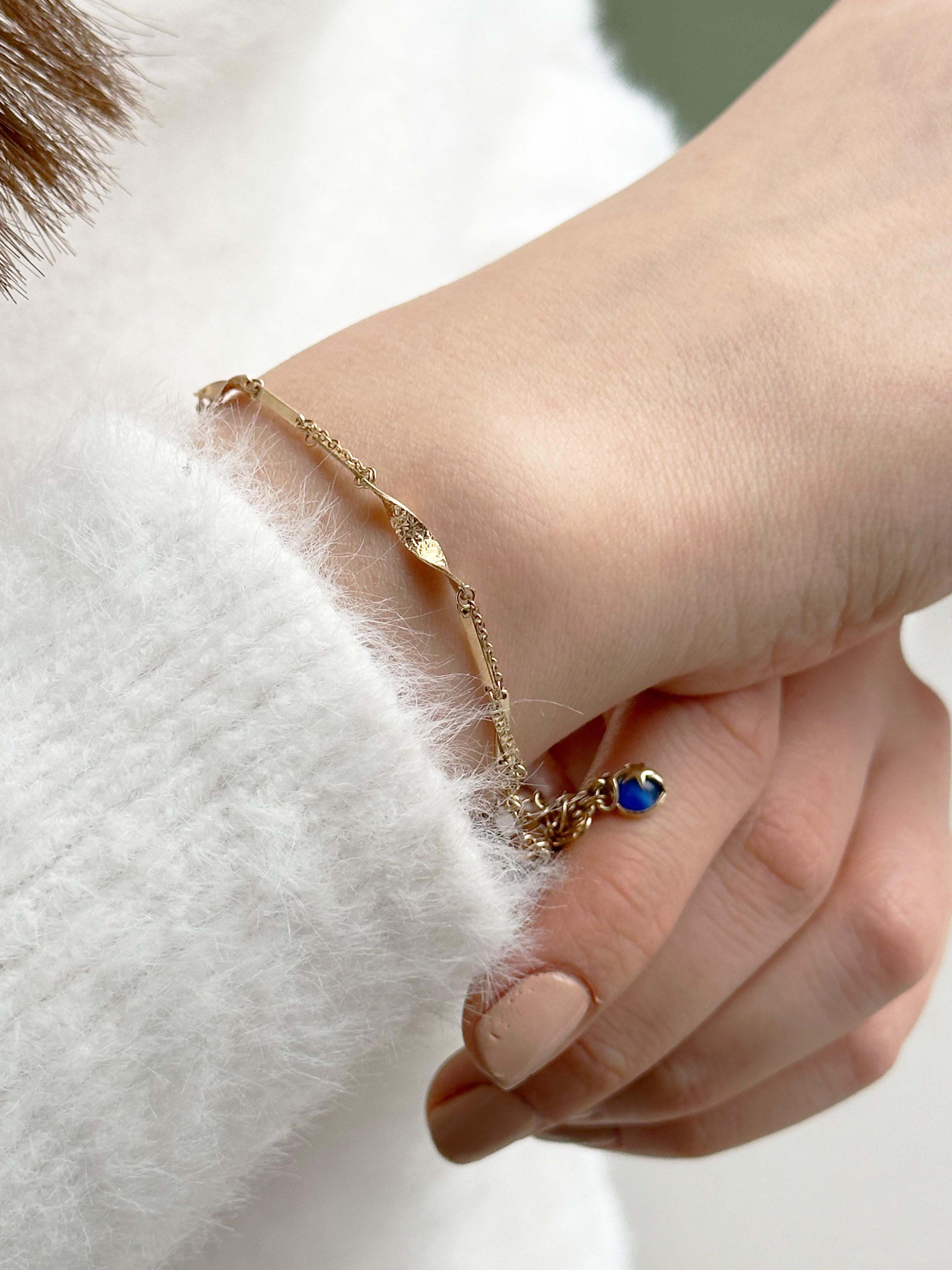 İnce Zincirli Gurmet Bileklik | Jewelina Store Sallantılı Mavi Taşlı Bileklik