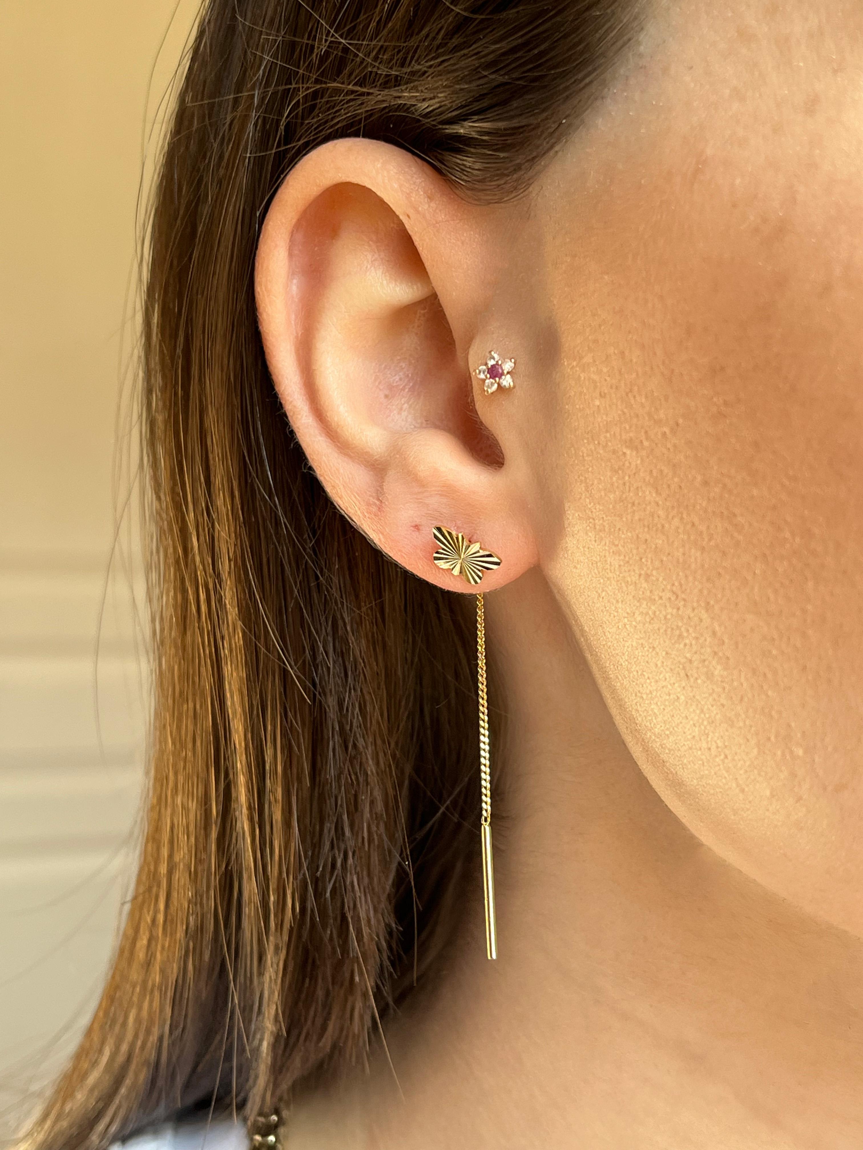 Kalemli Dorika Küpe | Jewelina Store Zincirli Pırpır Kelebek Küpe