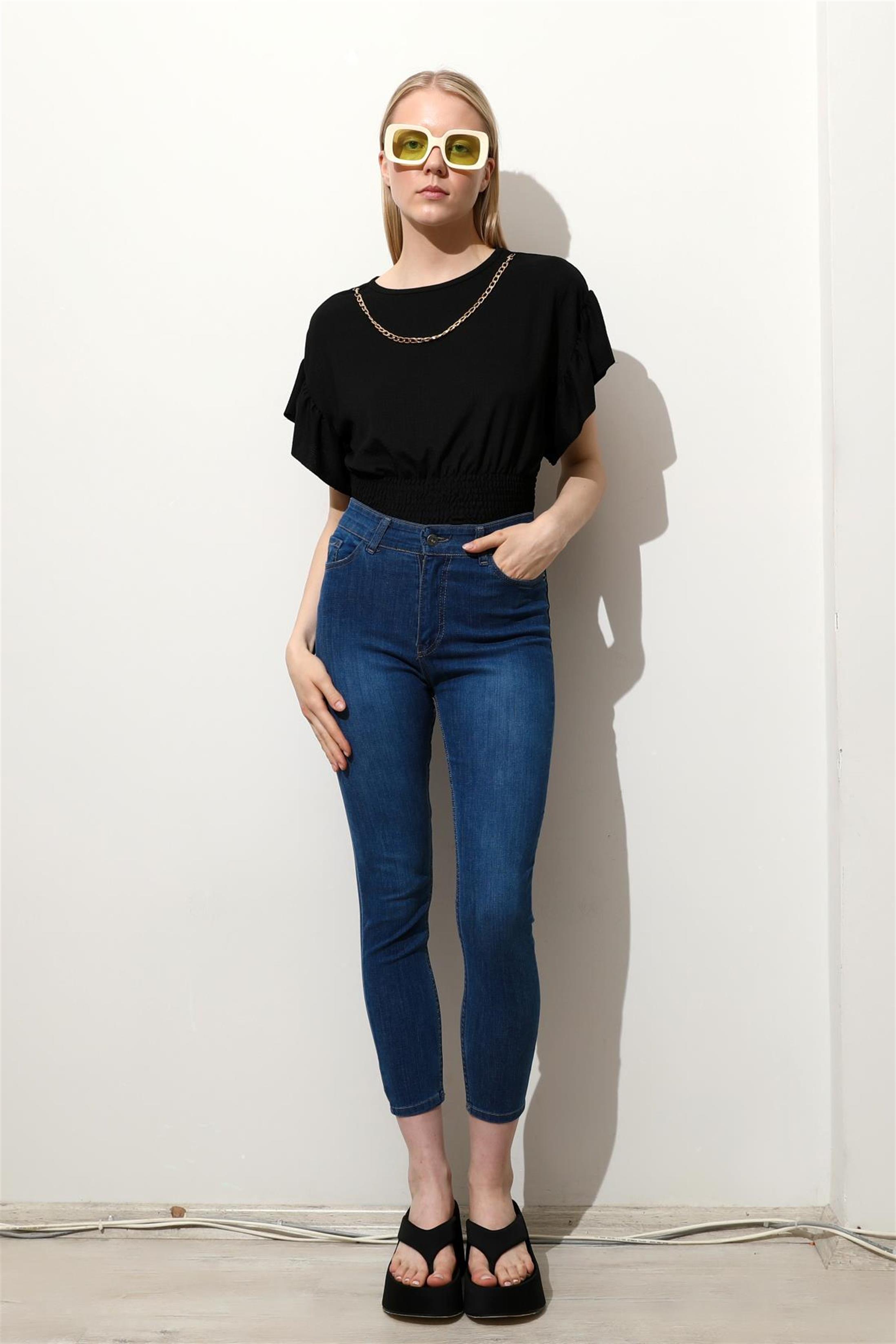 Kadın Yüksek Bel Dar Paça Slim Fit Denim Jean Pantolon