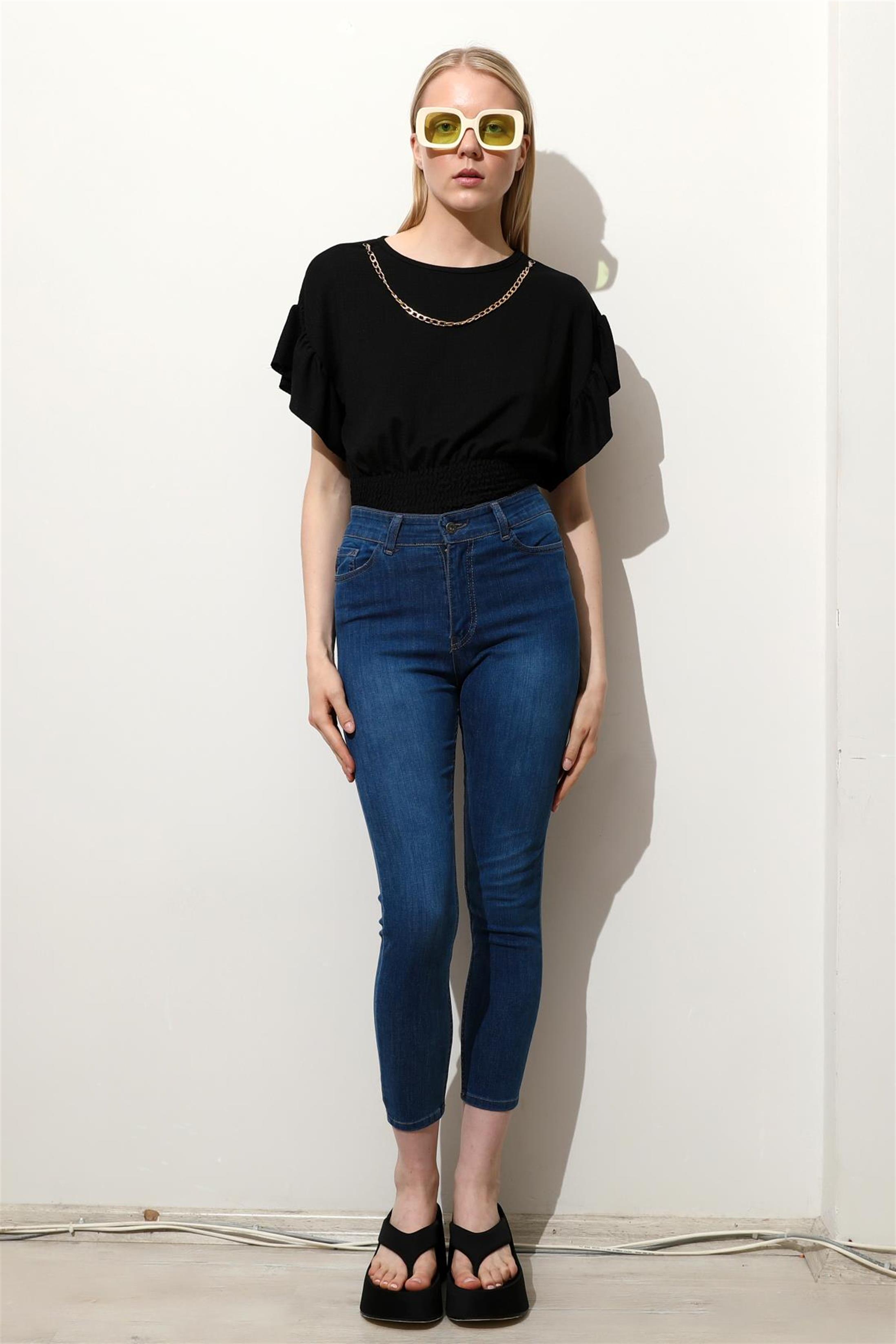 Kadın Yüksek Bel Dar Paça Slim Fit Denim Jean Pantolon