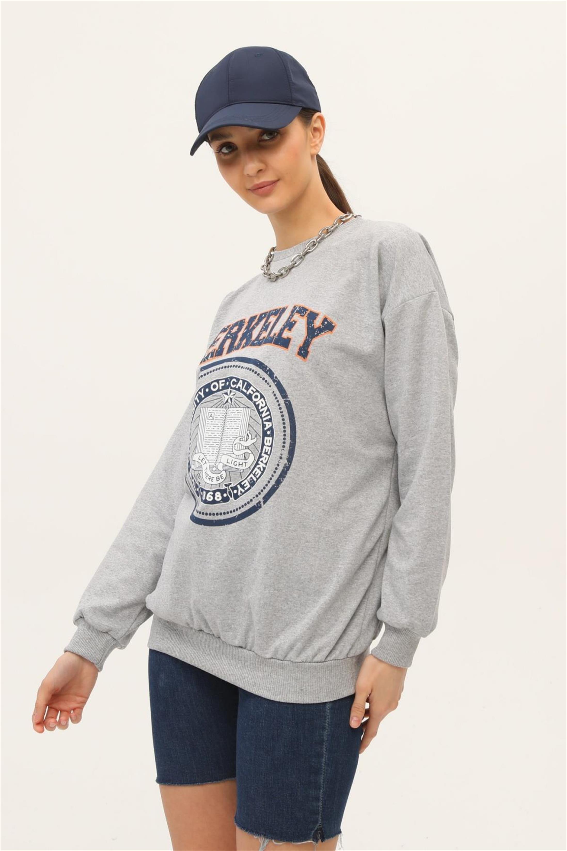 Kadın Berkeley Baskılı İki İplik Gri Sweatshirt