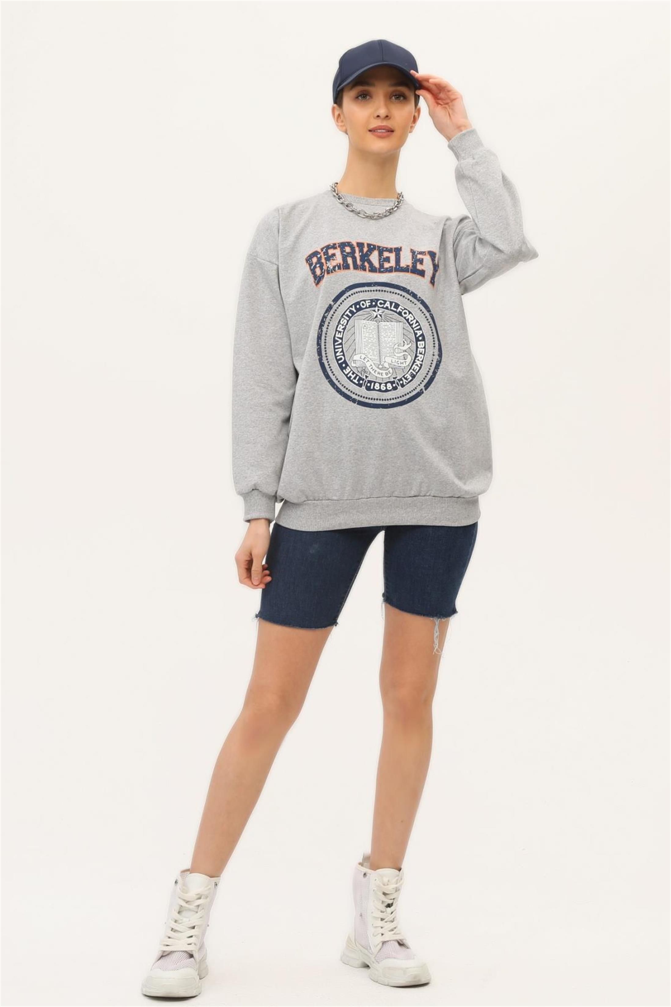 Kadın Berkeley Baskılı İki İplik Gri Sweatshirt