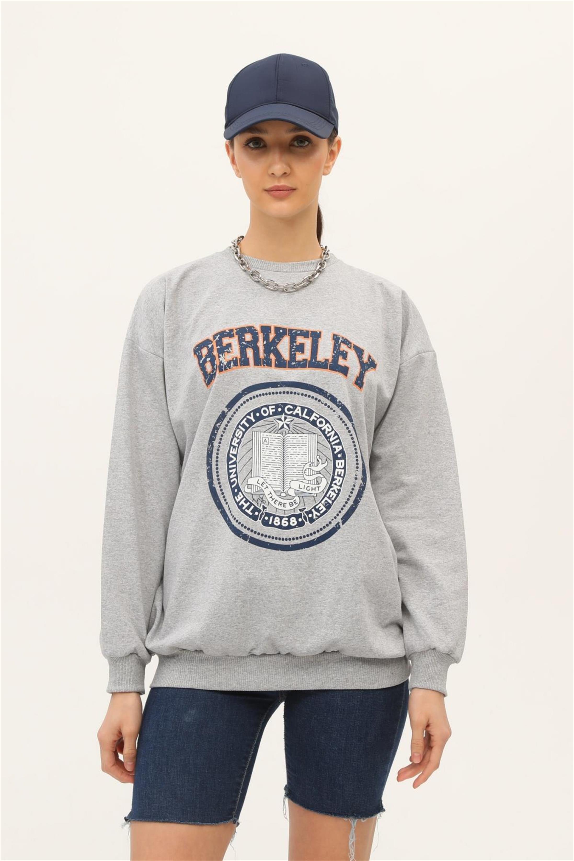 Kadın Berkeley Baskılı İki İplik Gri Sweatshirt