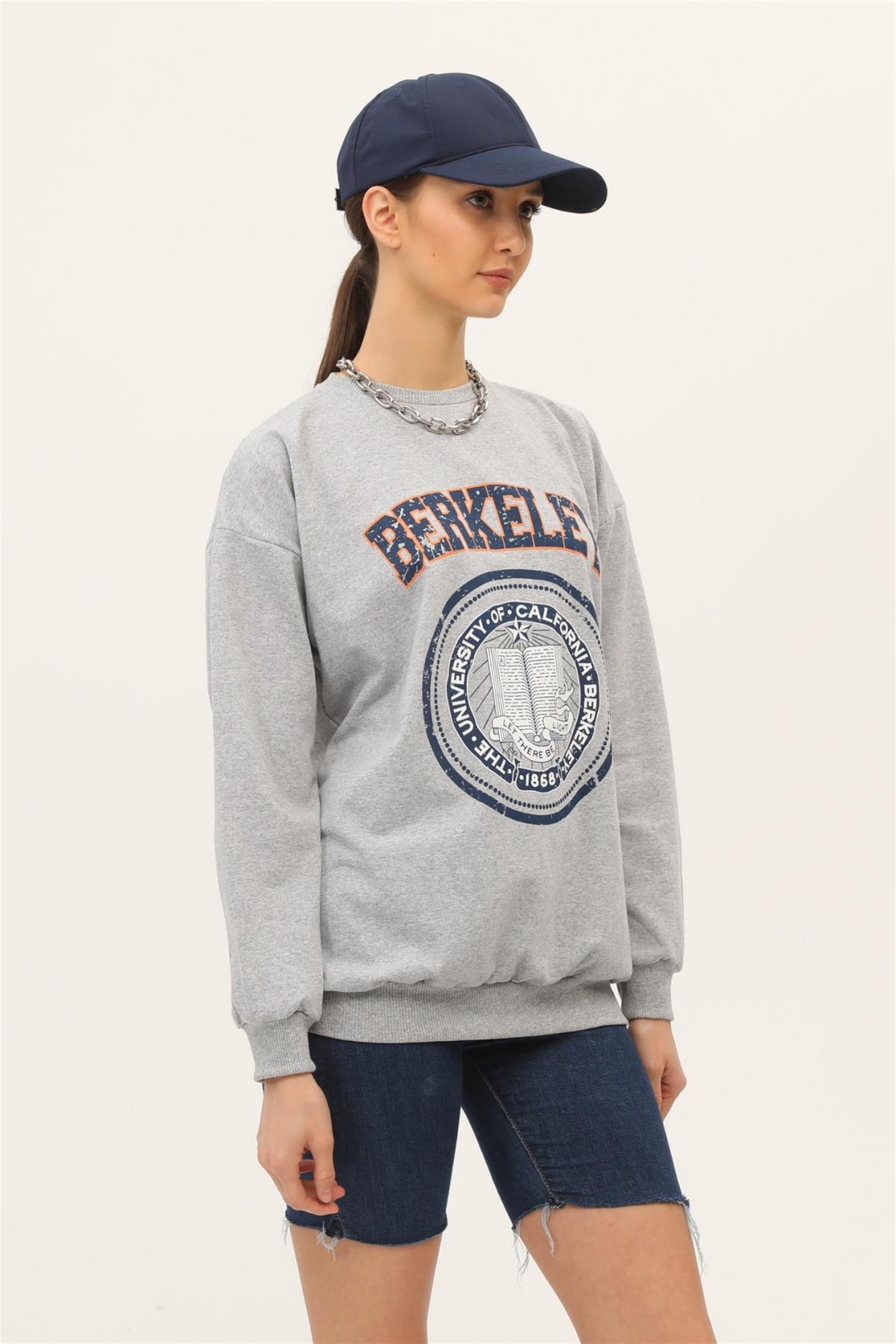 Kadın Berkeley Baskılı İki İplik Gri Sweatshirt